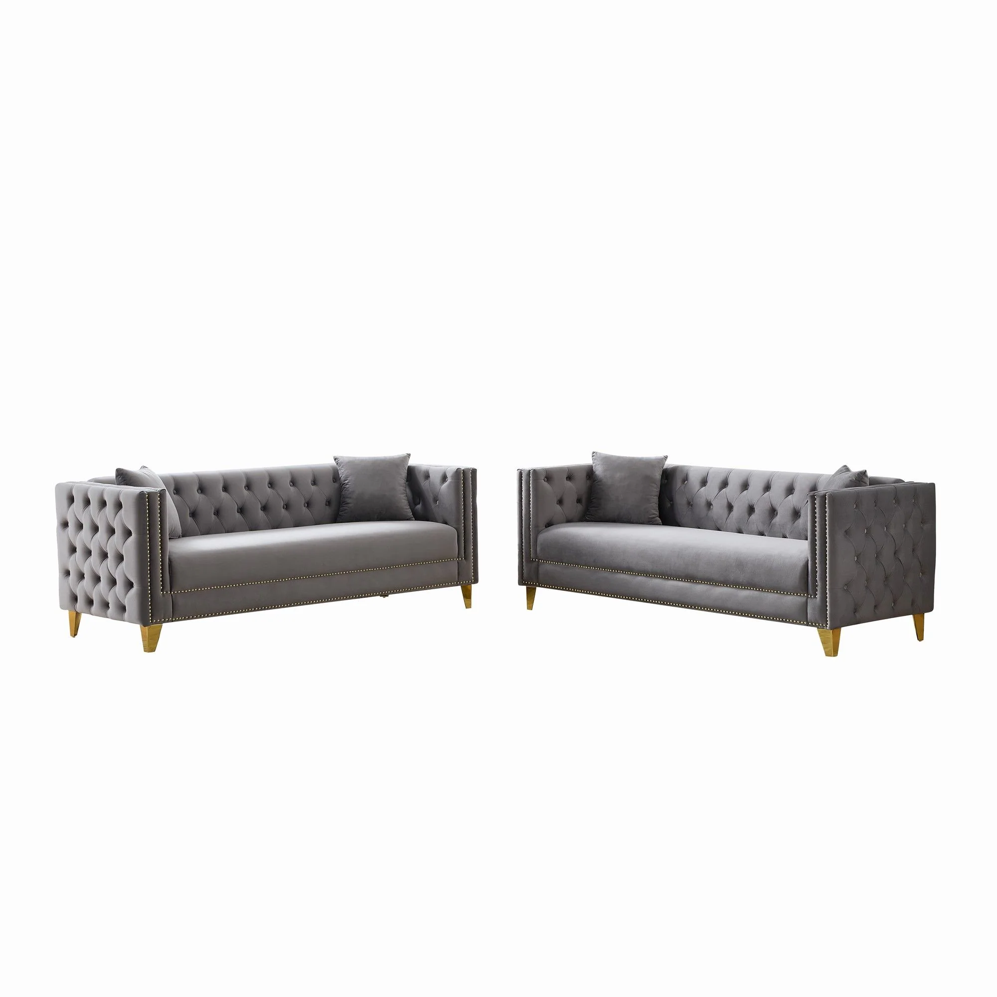 Deep Seat Sofa With Button Nailhead, Square Arm Couches - Image 3