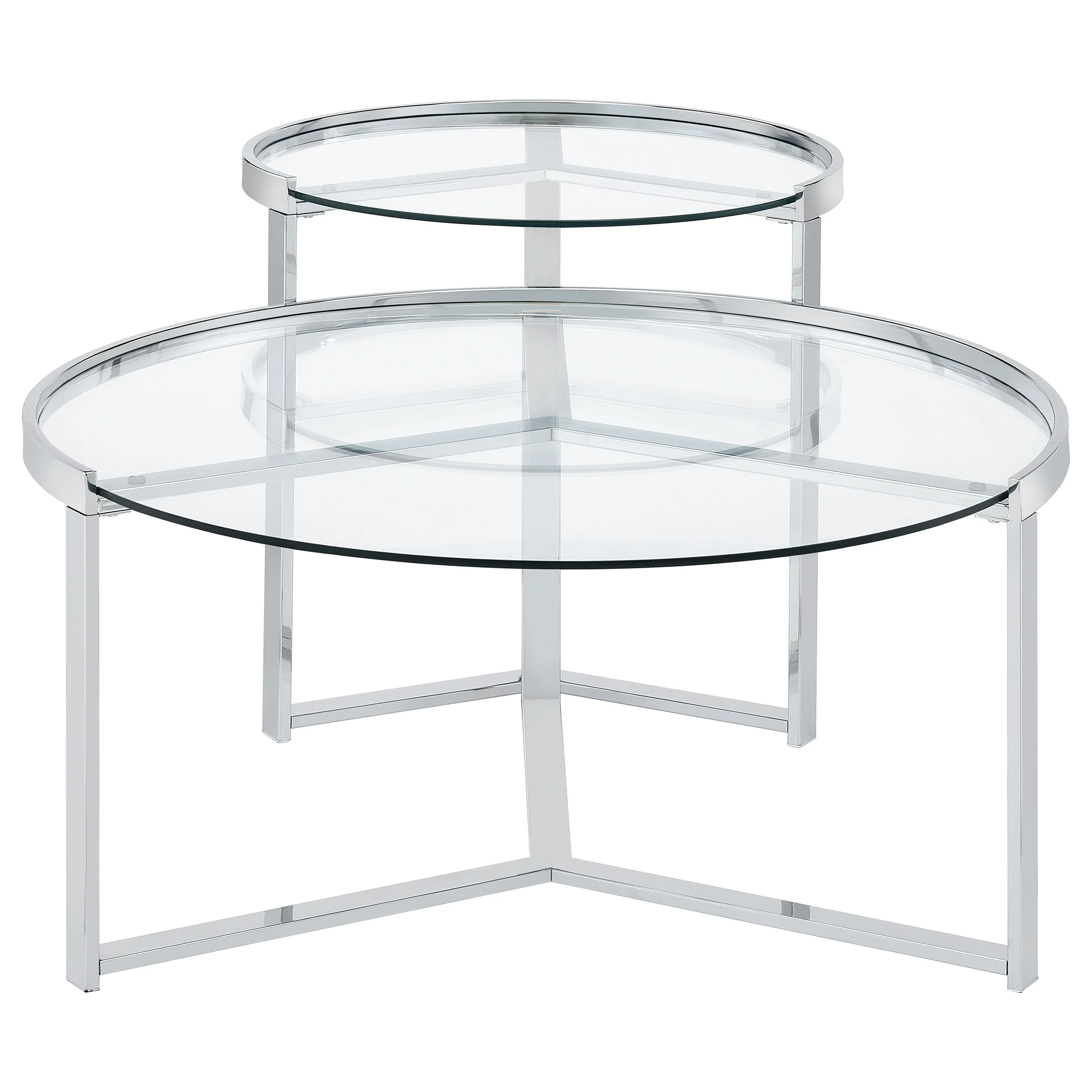 Delia 2-Piece Round Glass Top Nesting Coffee Table Chrome - Image 3