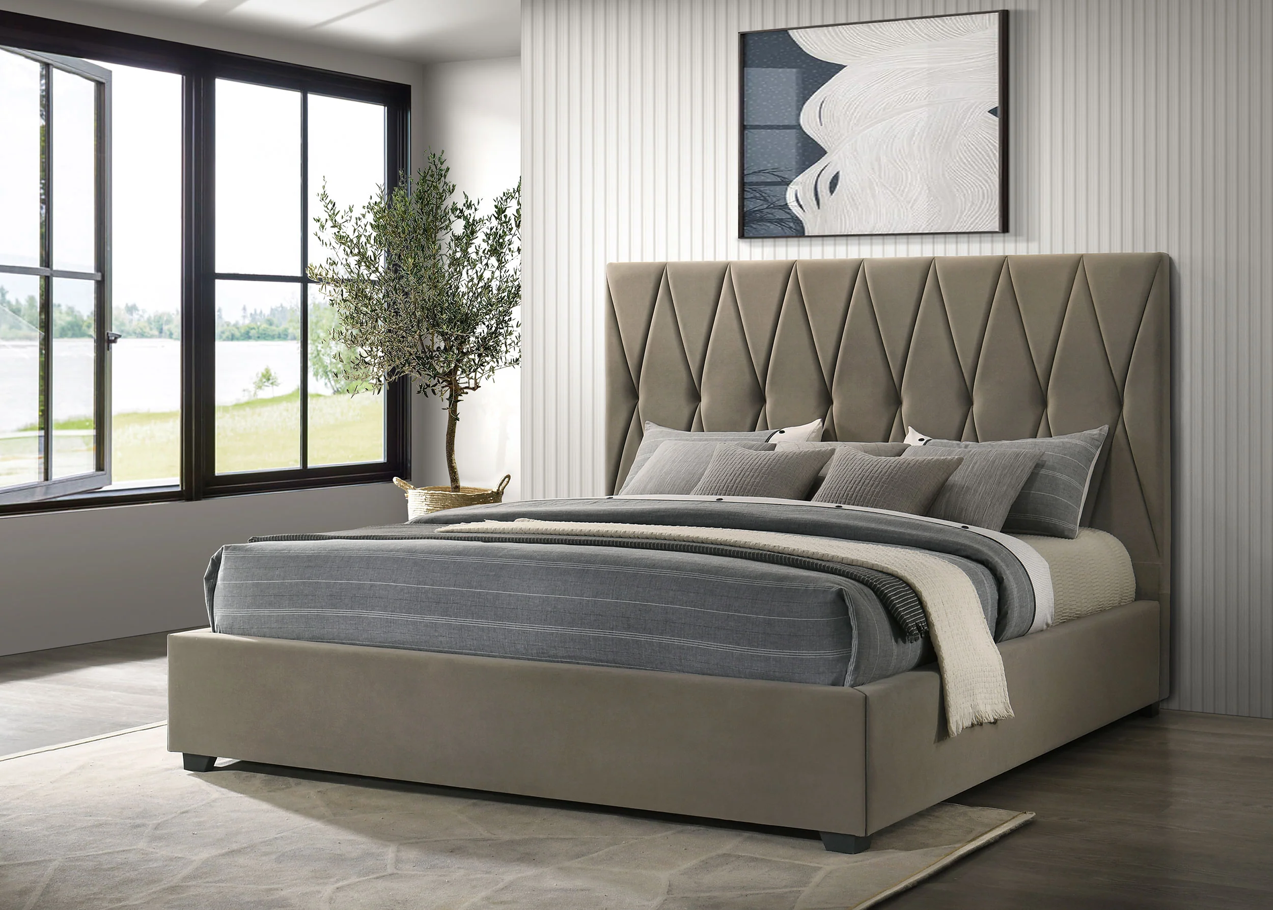 Delsea Upholstered Eastern King Platform Bed Light Brown - Image 4