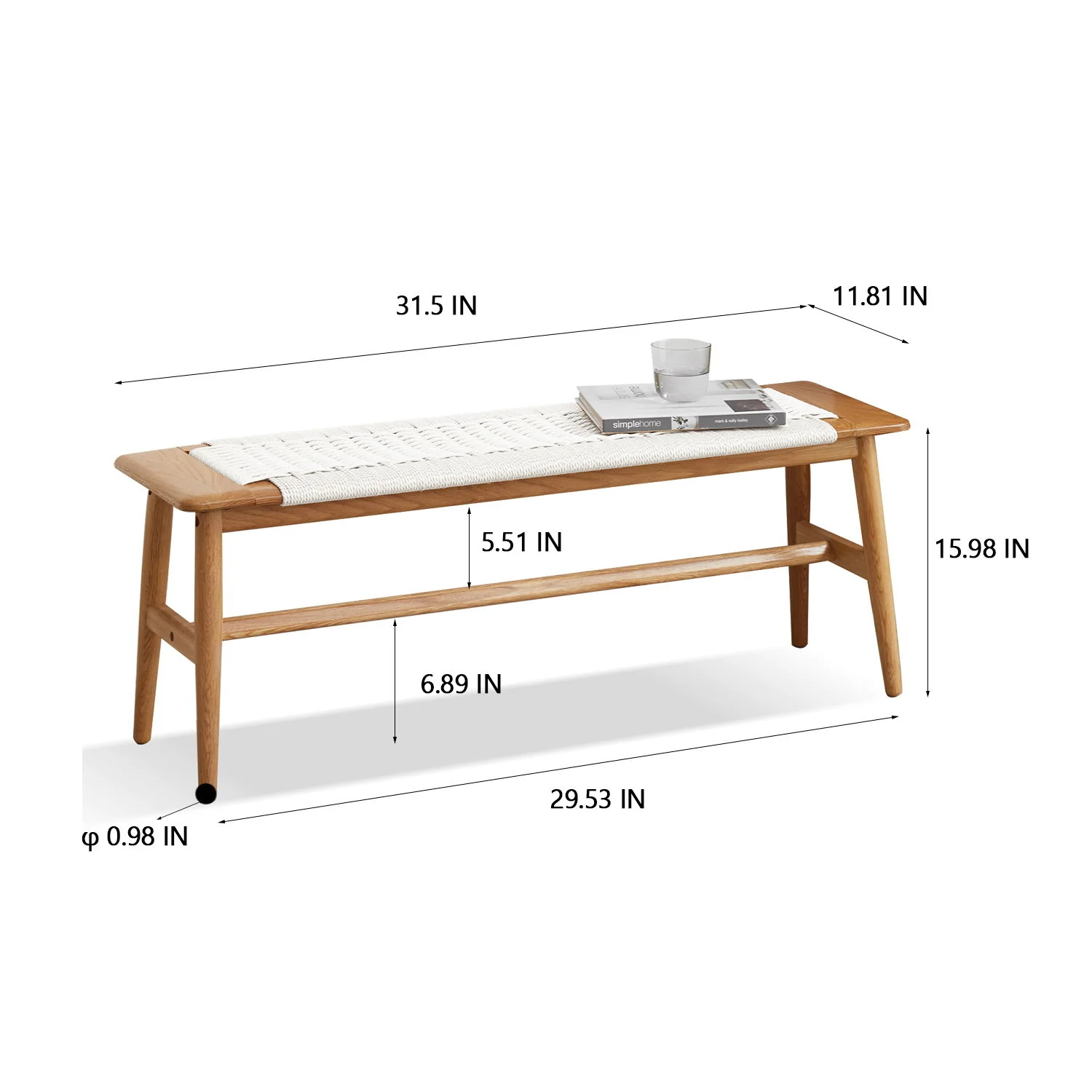 Design Dining Bench Bed Bench For Bedroom - White / Natural Oak - Image 4