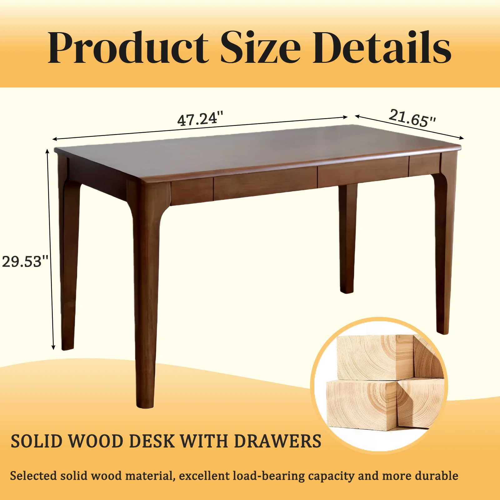Desk With Drawers, Smooth Edge Design - Walnut - Image 9