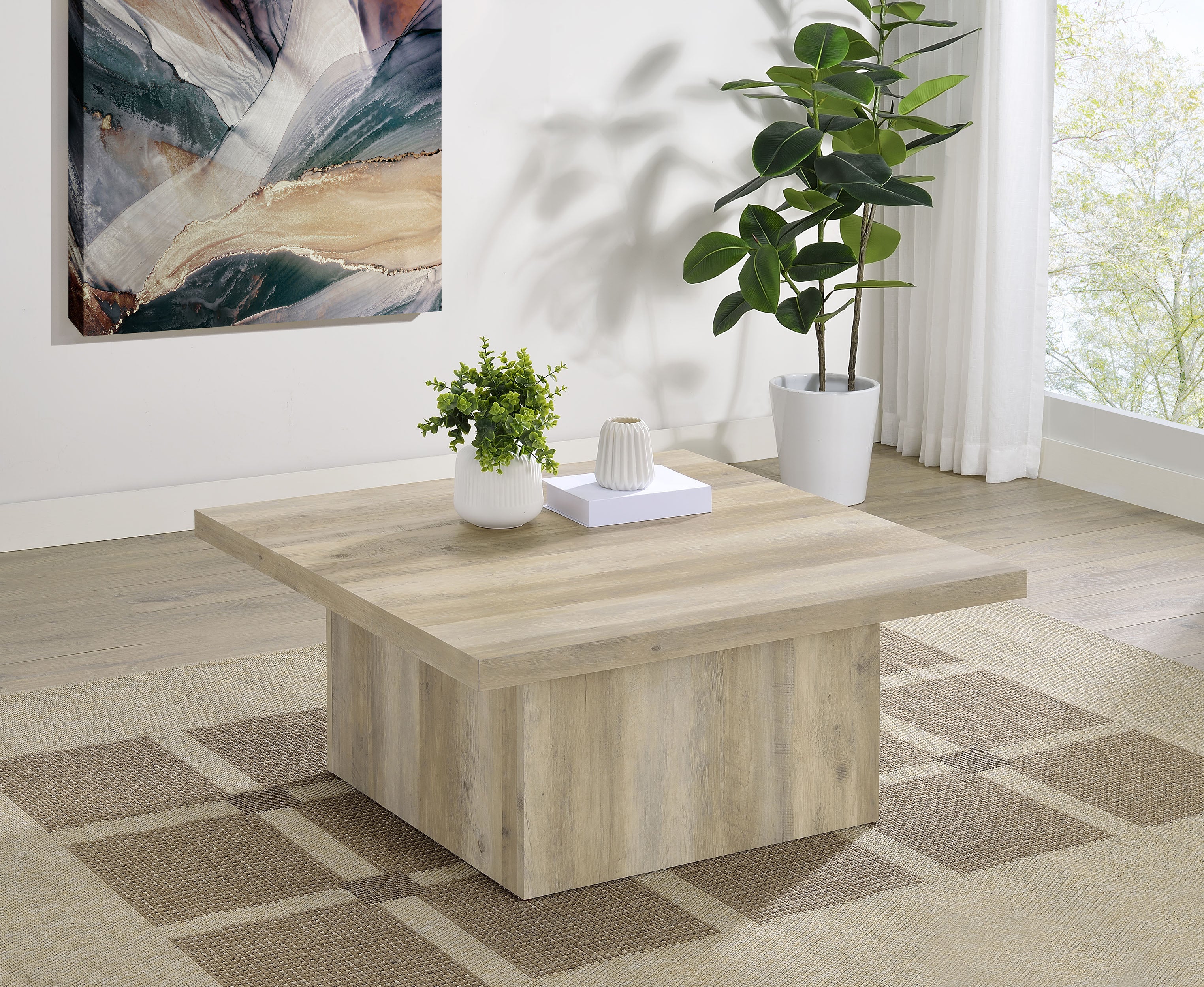 Devar Square Engineered Wood Coffee Table Distressed Pine - Image 5