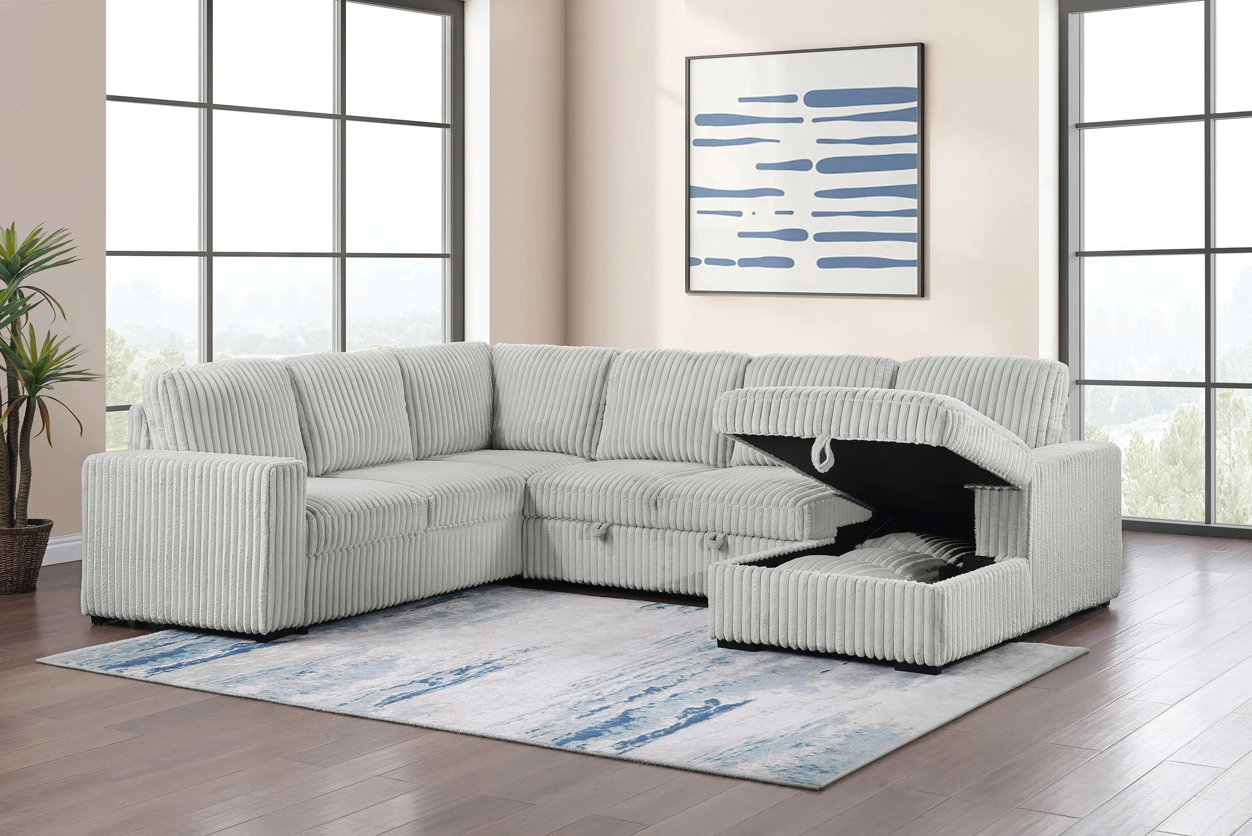 Devonshire Sleeper Sectional Sofa with Storage Chaise, Grey - Image 5