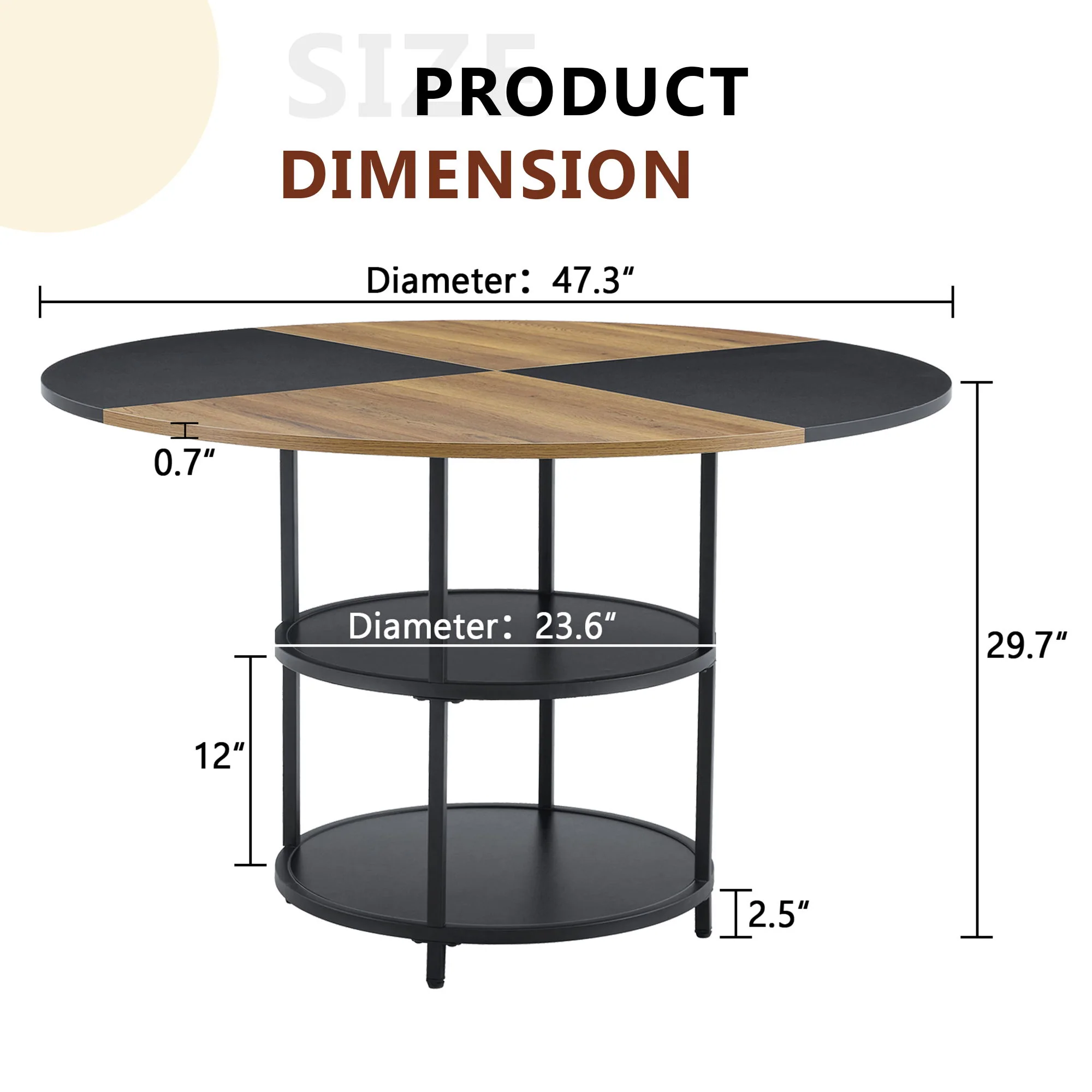 Diameter - Modern Splicing Circular Dining Table Double Layer Storage - Wood / Black - Image 5