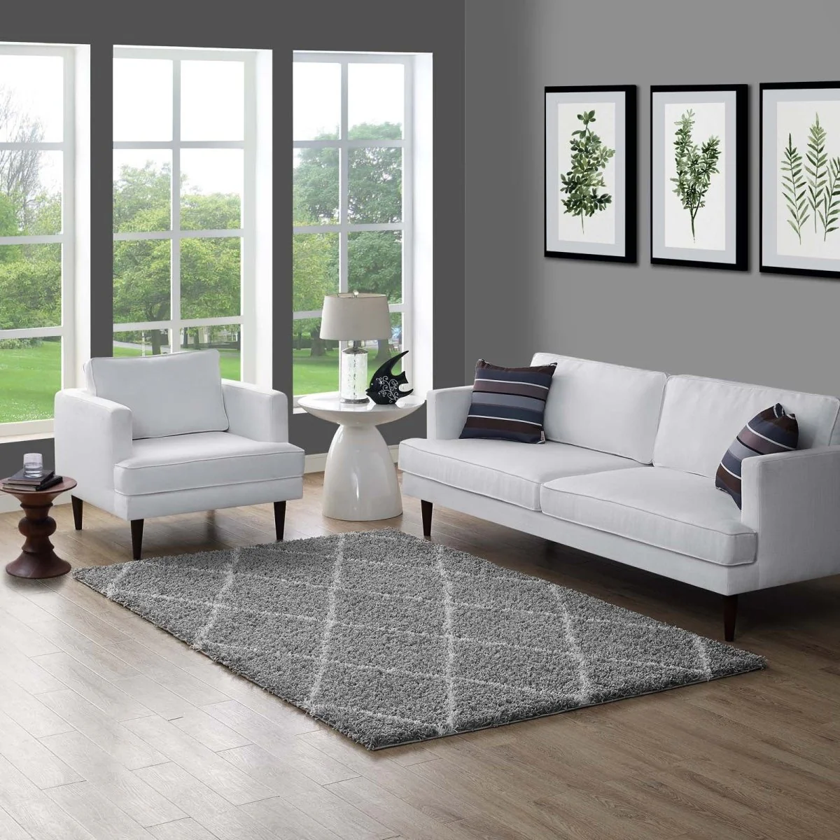 Diamond Lattice Shag Area Rug Soft Plush Geometric Floor Rug for Living Room - Image 28