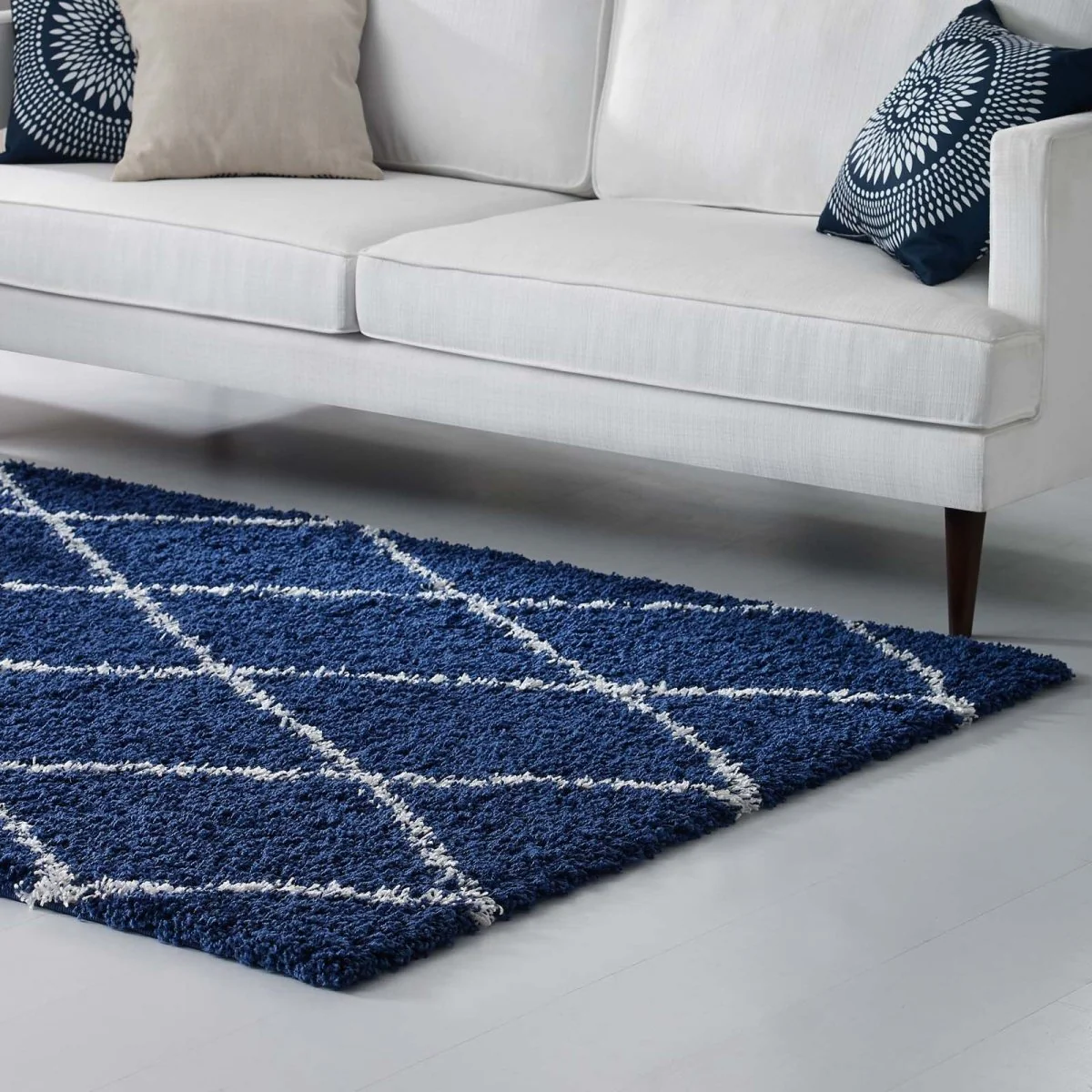 Diamond Lattice Shag Area Rug Soft Plush Geometric Floor Rug for Living Room - Image 34