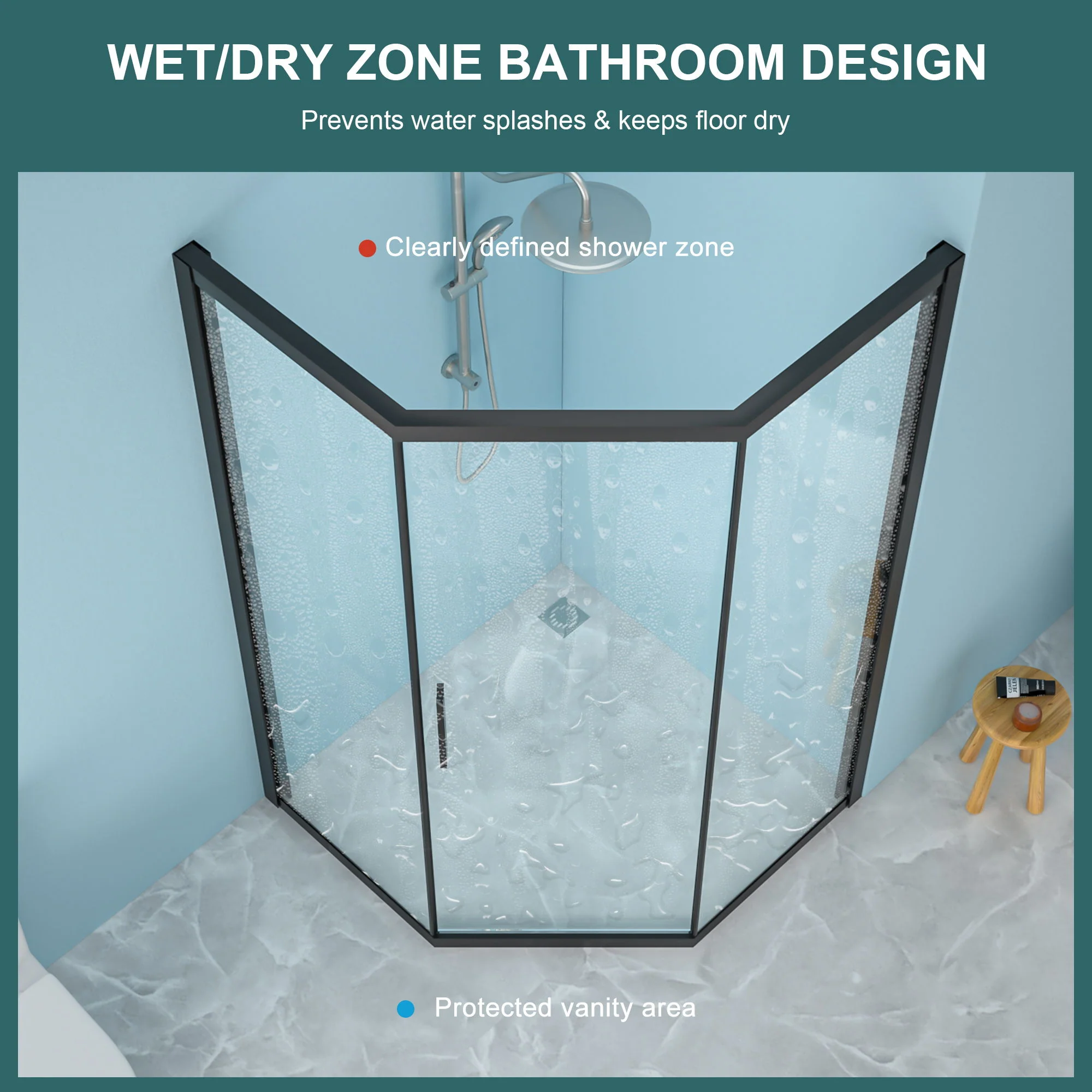 Diamond Shaped Corner Shower Door, Inward Sliding, Stainless Steel Frame - Image 7