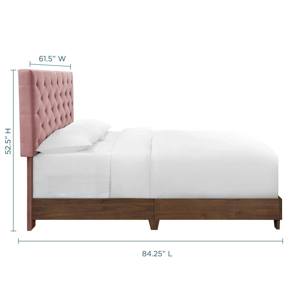 Diamond Tufted Performance Velvet Queen Bed with Walnut Veneer - Image 7
