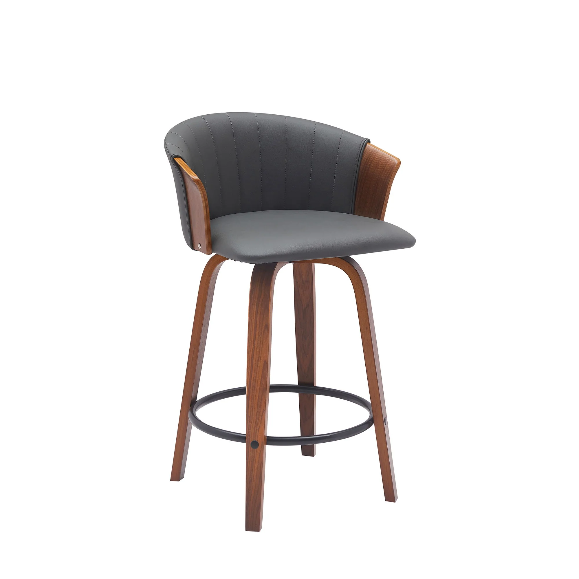 Diana - Swivel Walnut Wood Faux Leather Counter Stool - Image 2