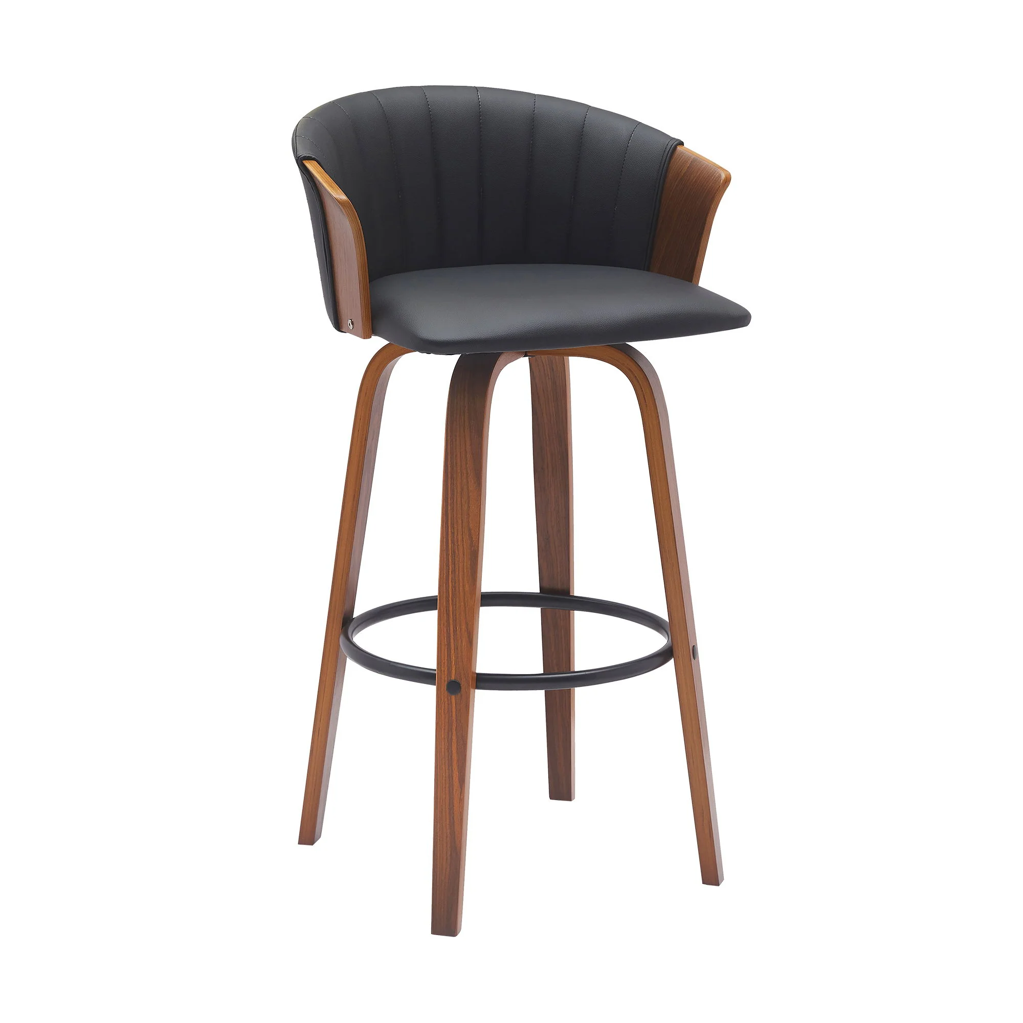 Diana - Swivel Walnut Wood Faux Leather Counter Stool - Image 3