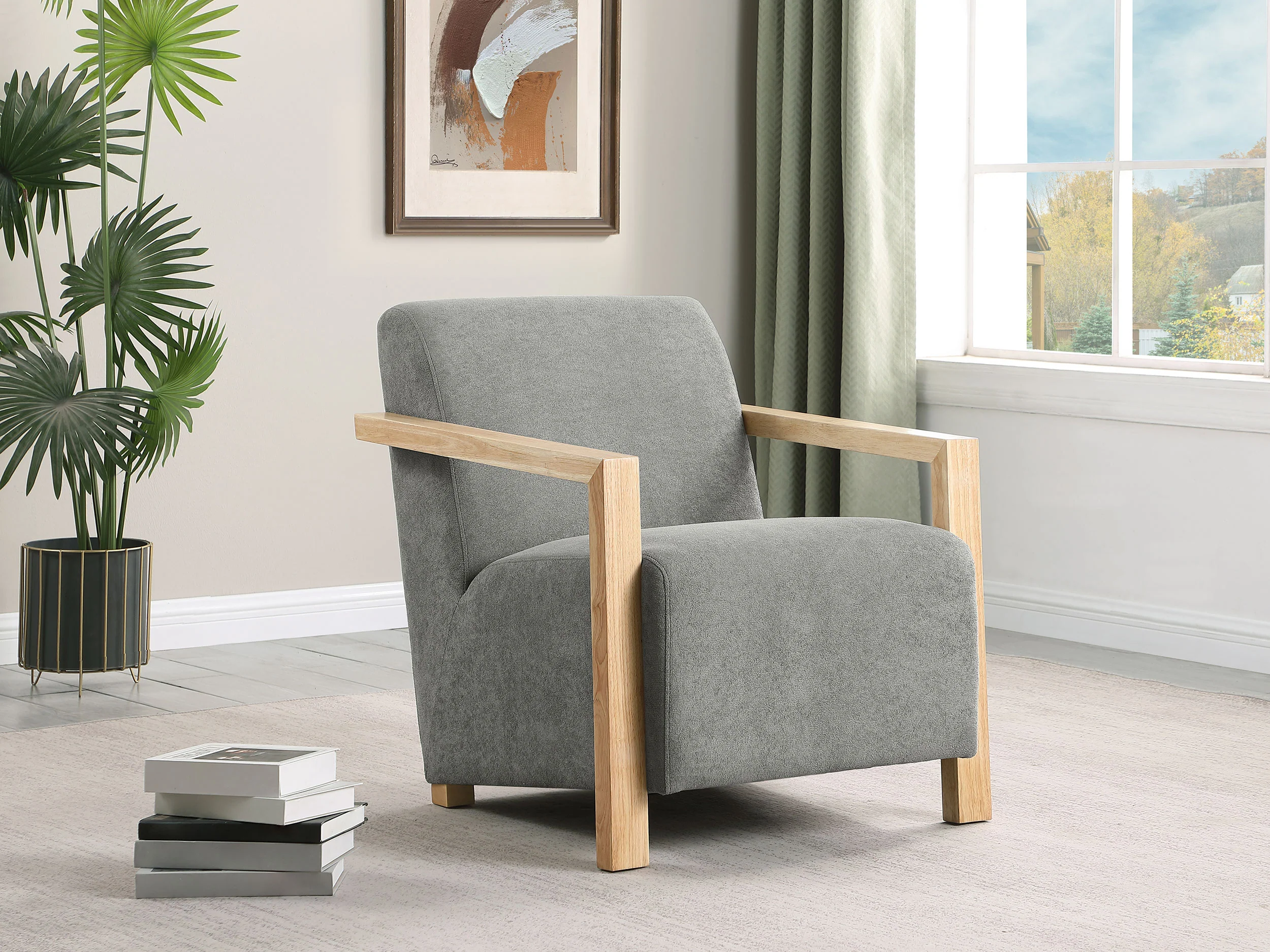 Diego Upholstered Accent Arm Chair with Wood Arms Grey - Image 4