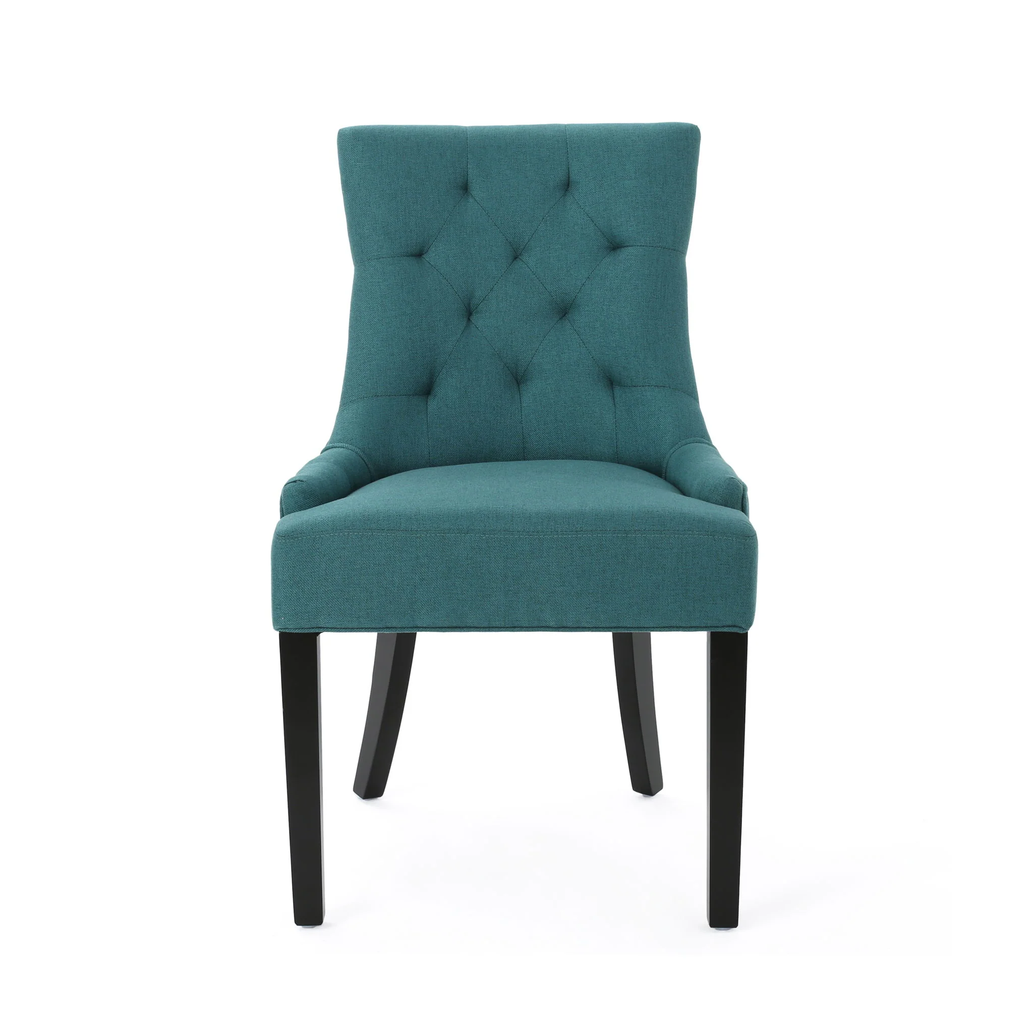 Dining Chair (Set of 2) With Upholstered Diamond Tufting And Espresso Birch Legs - Teal - Image 4