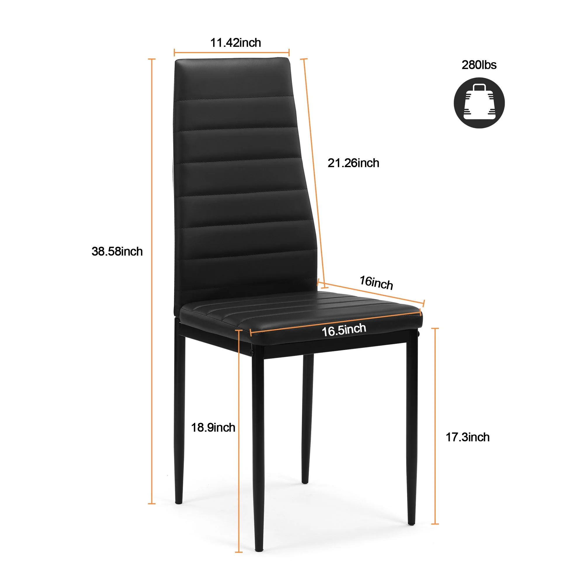 Dining Chair (Set of 4) - Black - Image 5