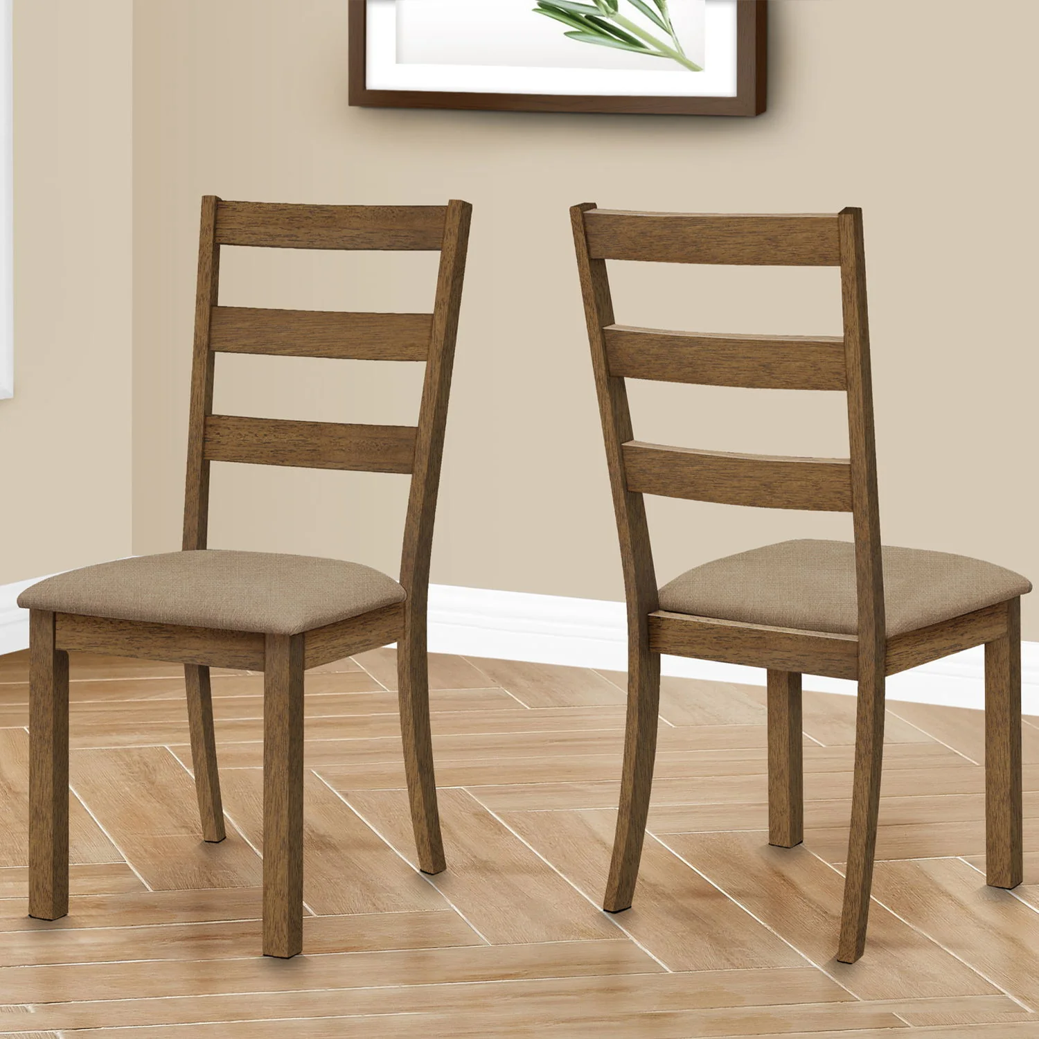 Dining Chair, Side, Upholstered For Dining Room, Transitional (Set of 2) - Beige - Image 5