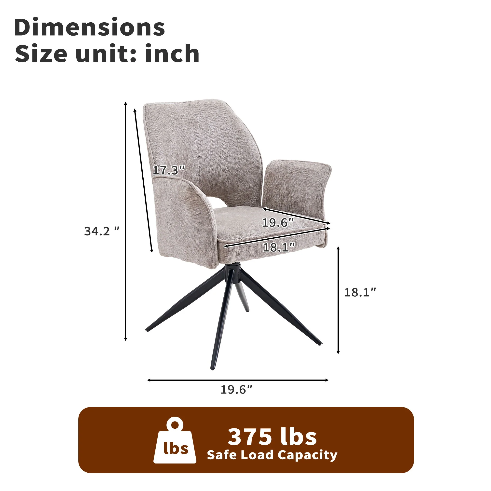 Dining Chair With Soft Cushion And 360° Rotation, Comfortable Armrest For Kitchen (Set of 2) - Gray - Image 3