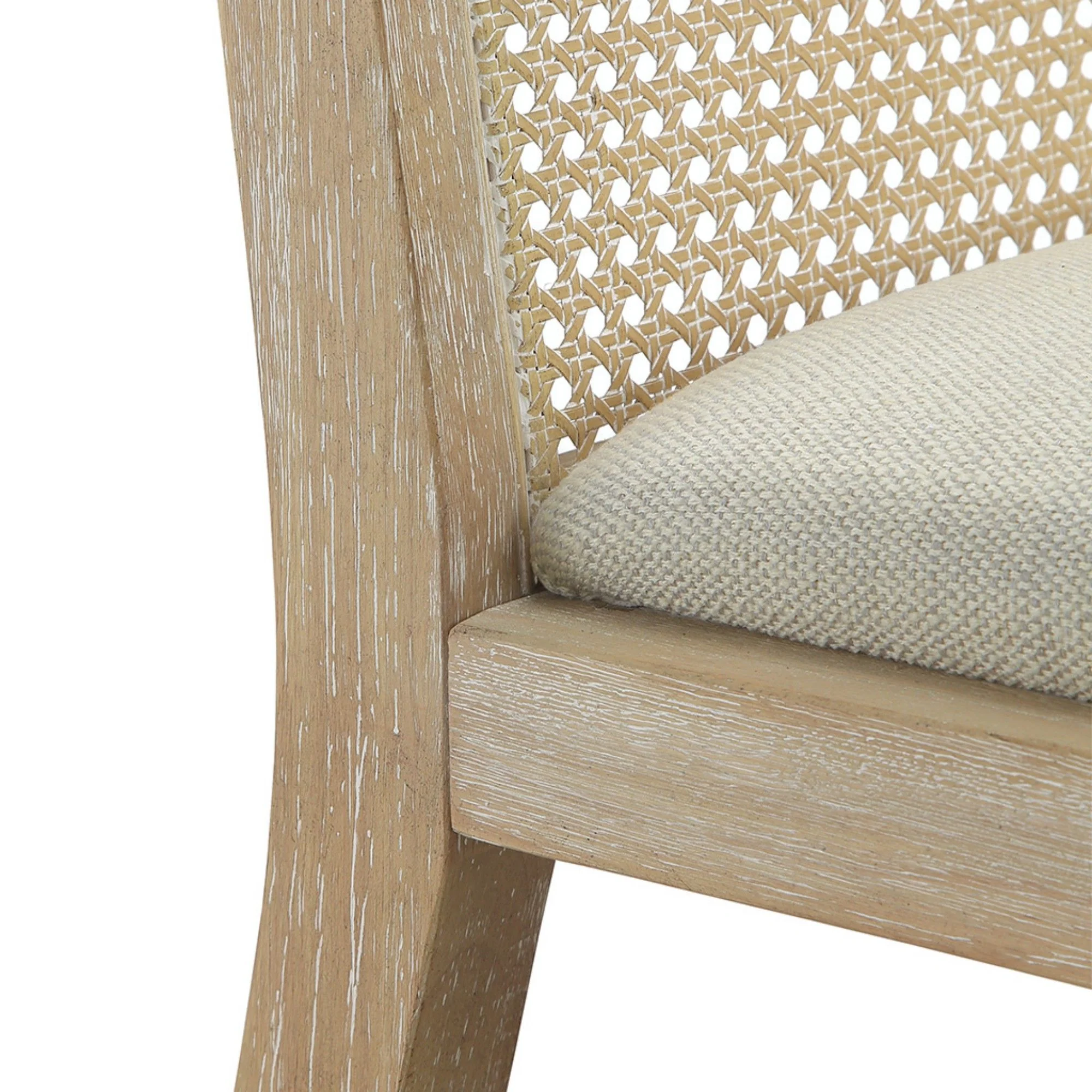 Dining Chair With Synthetic Cane Back And Upholstered Seat (Set of 2) - Natural - Image 3