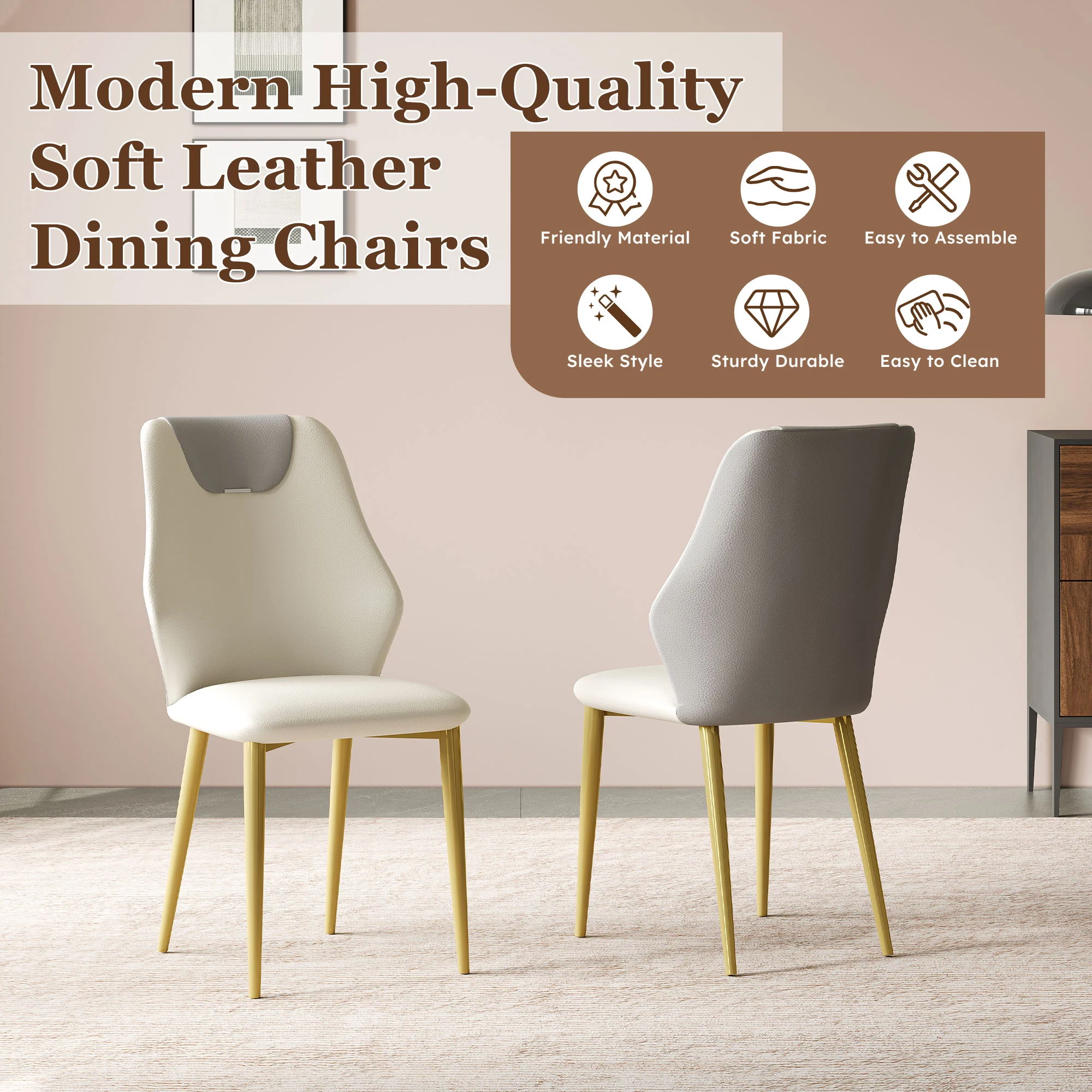 Dining Chairs (Set of 2) - Beige / Gray - Image 9