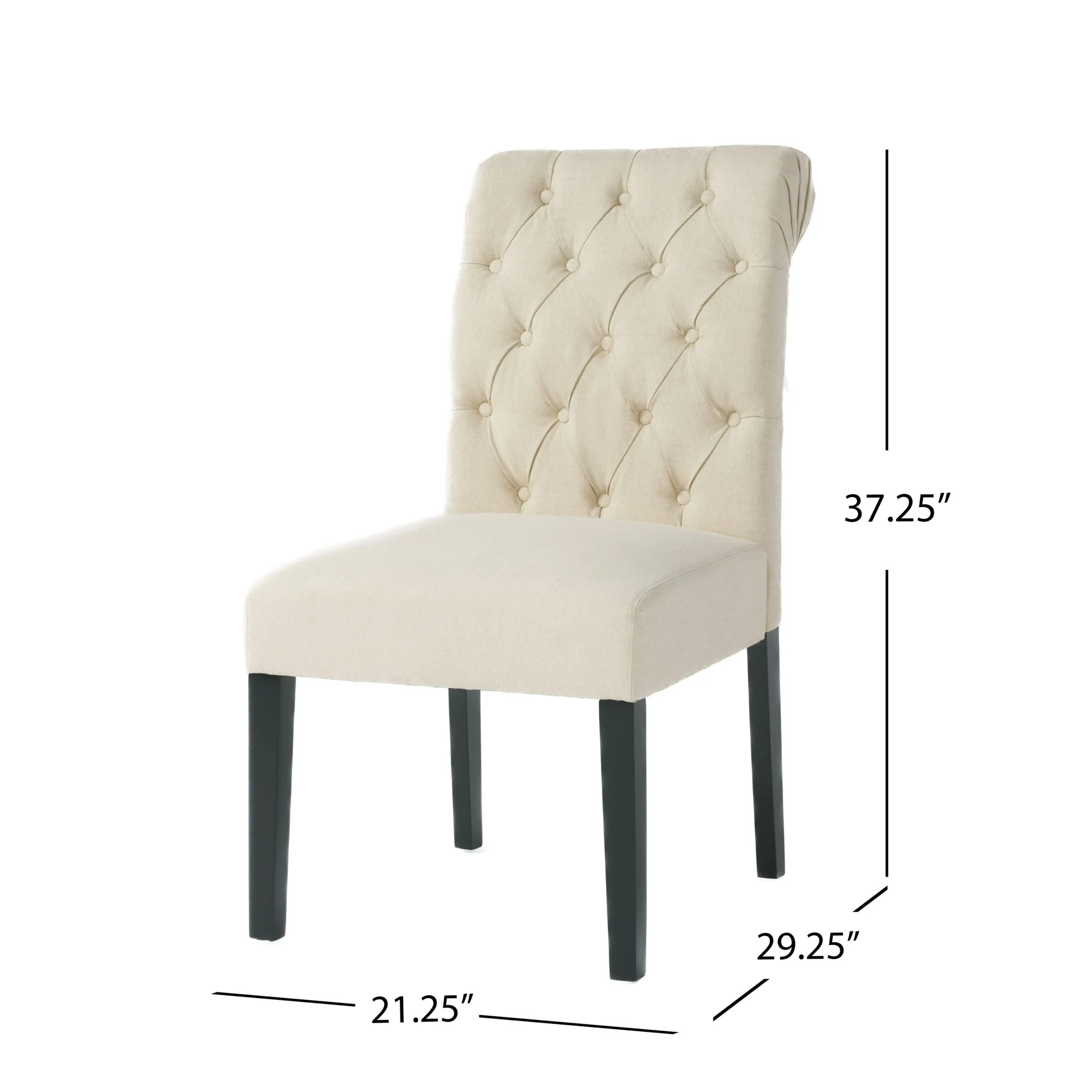 Dining Rolltop Chairs (Set of 2), Upholstered Armless Chair With Wood Leg - Ivory - Image 3