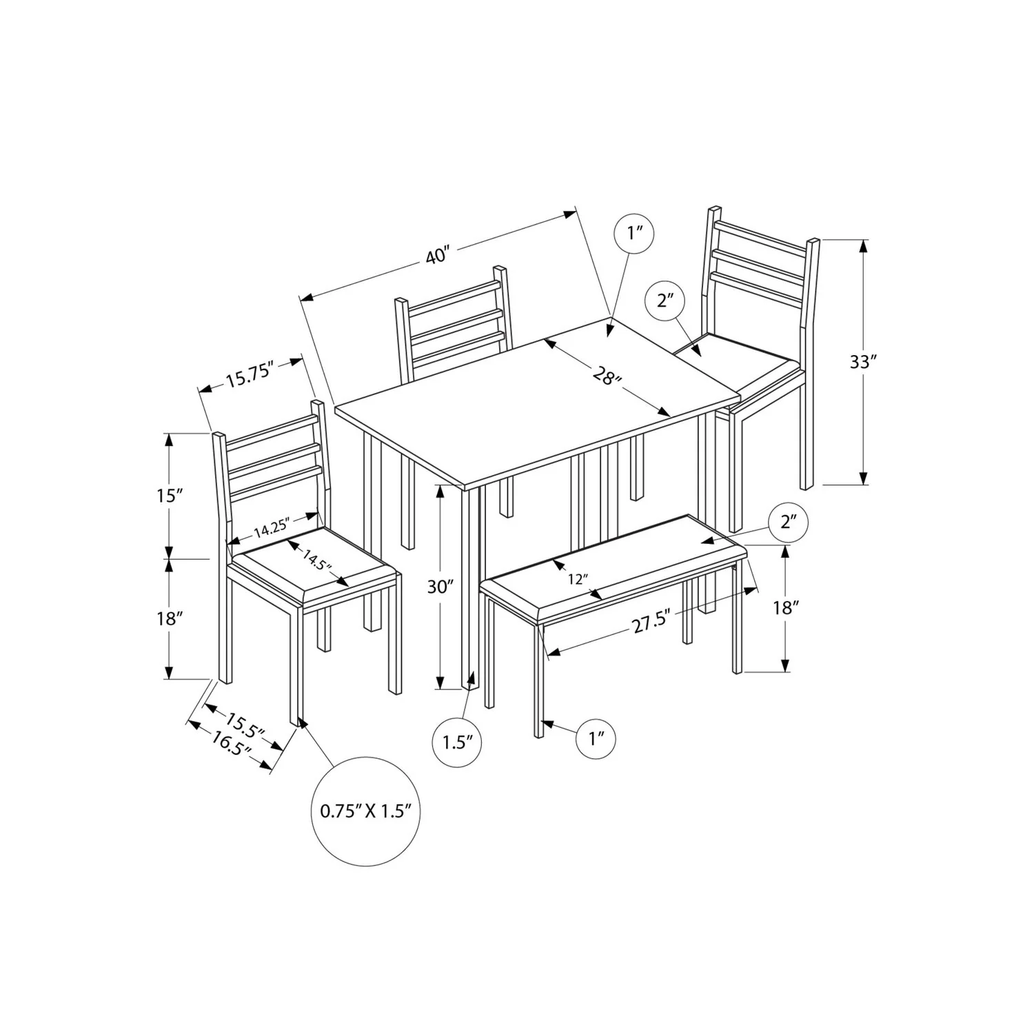 Dining Set, 5 Pieces Set, Rectangular, Small, Contemporary & Modern - Image 5