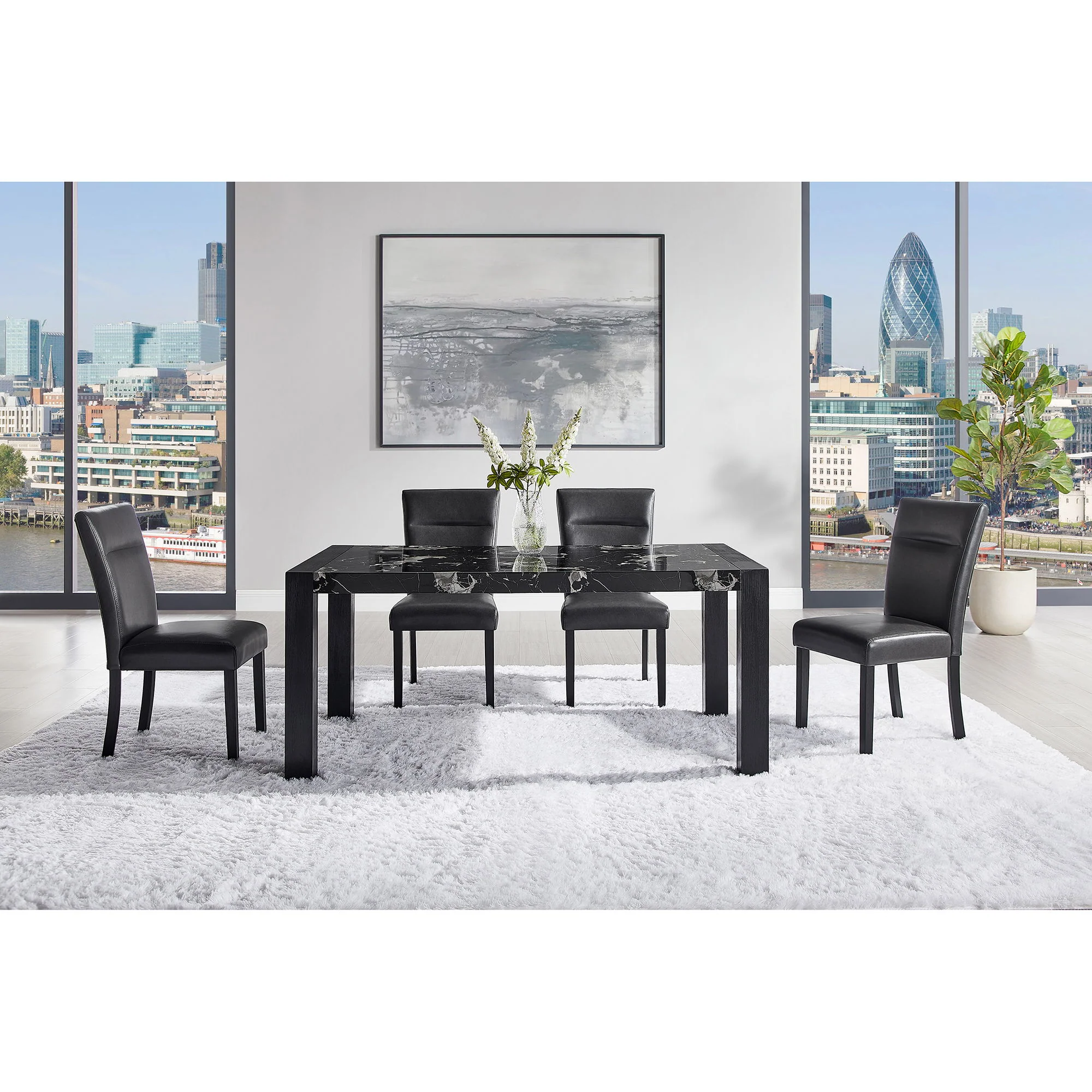 Dining Table And 4 Padded Chairs - Black - Image 3