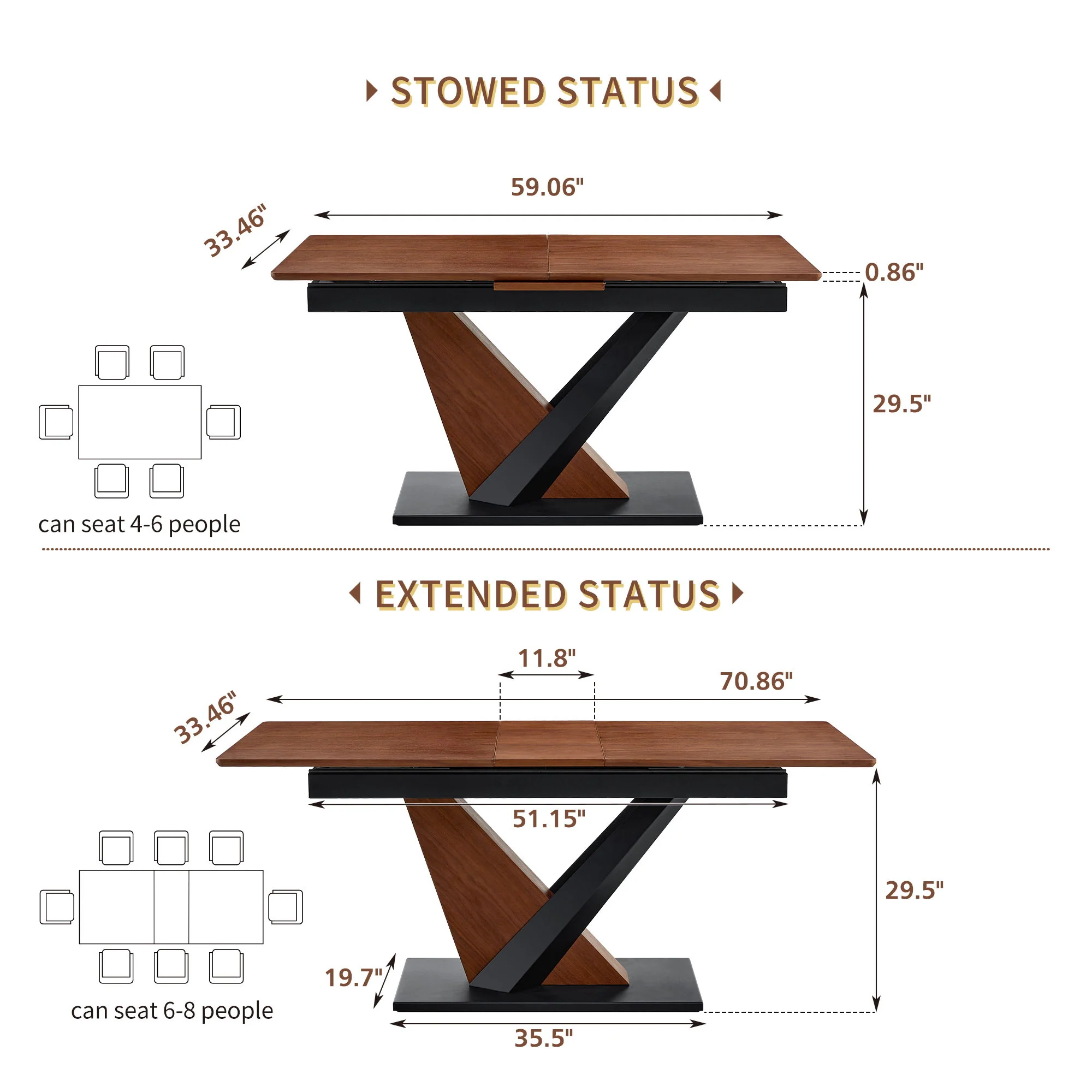 Dining Table, Scratch Resistant, Cross Geometric Legs For Kitchen & Dining Room - Dark Walnut - Image 6