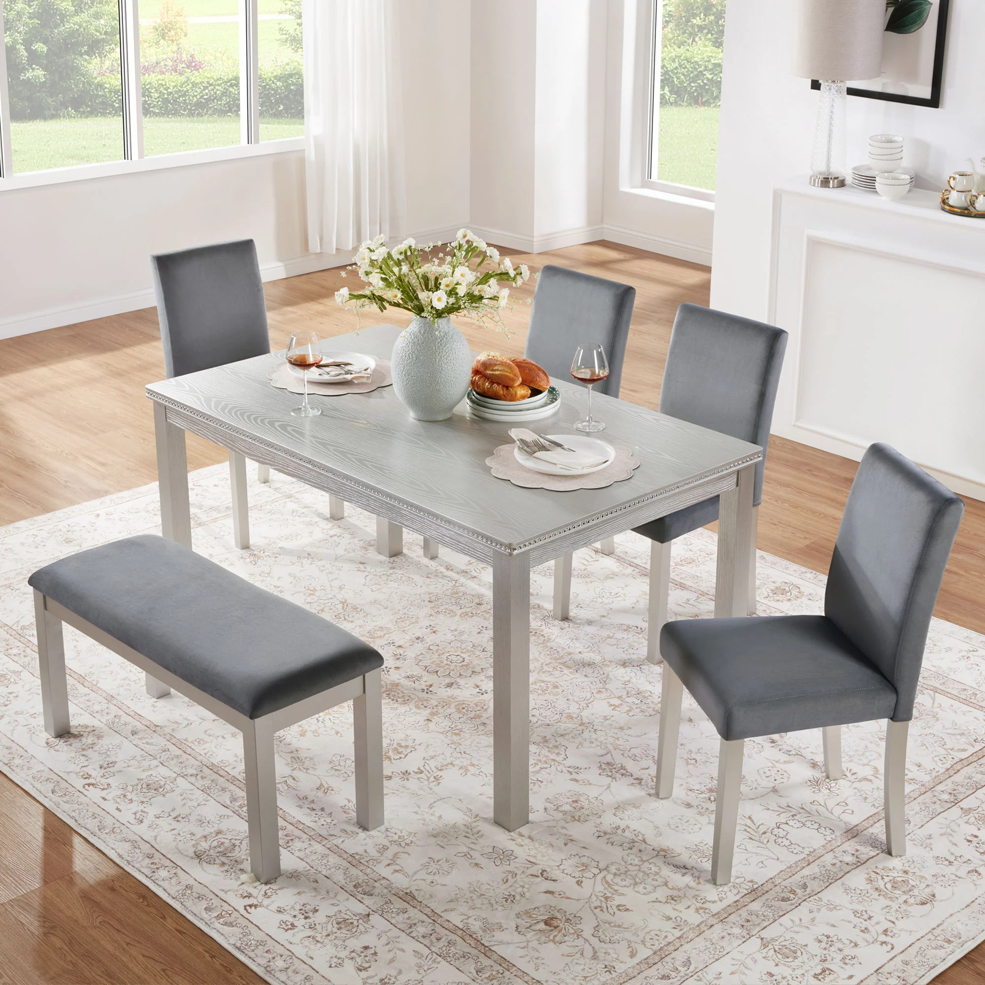 Dining Table Set, Table With A Rectangular Table And Upholstered Chairs - Image 4