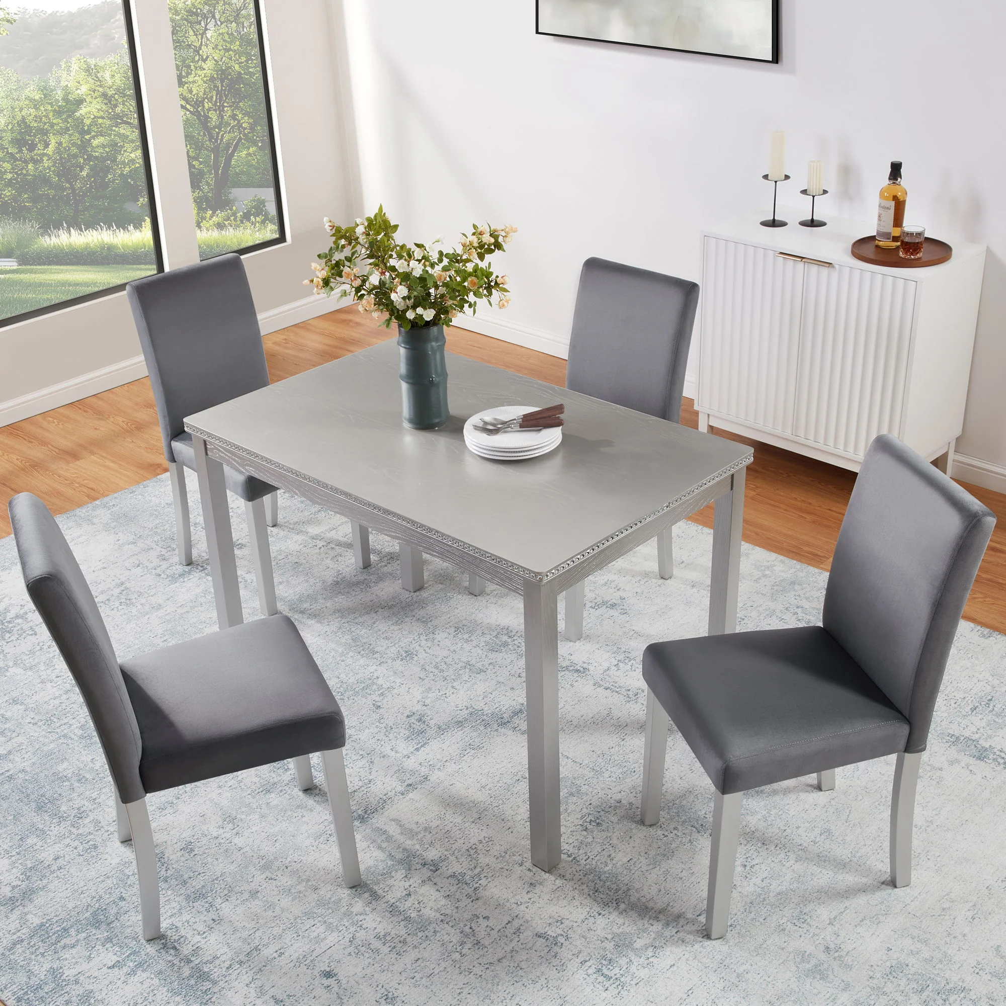Dining Table Set, Table With A Rectangular Table And Upholstered Chairs - Image 7