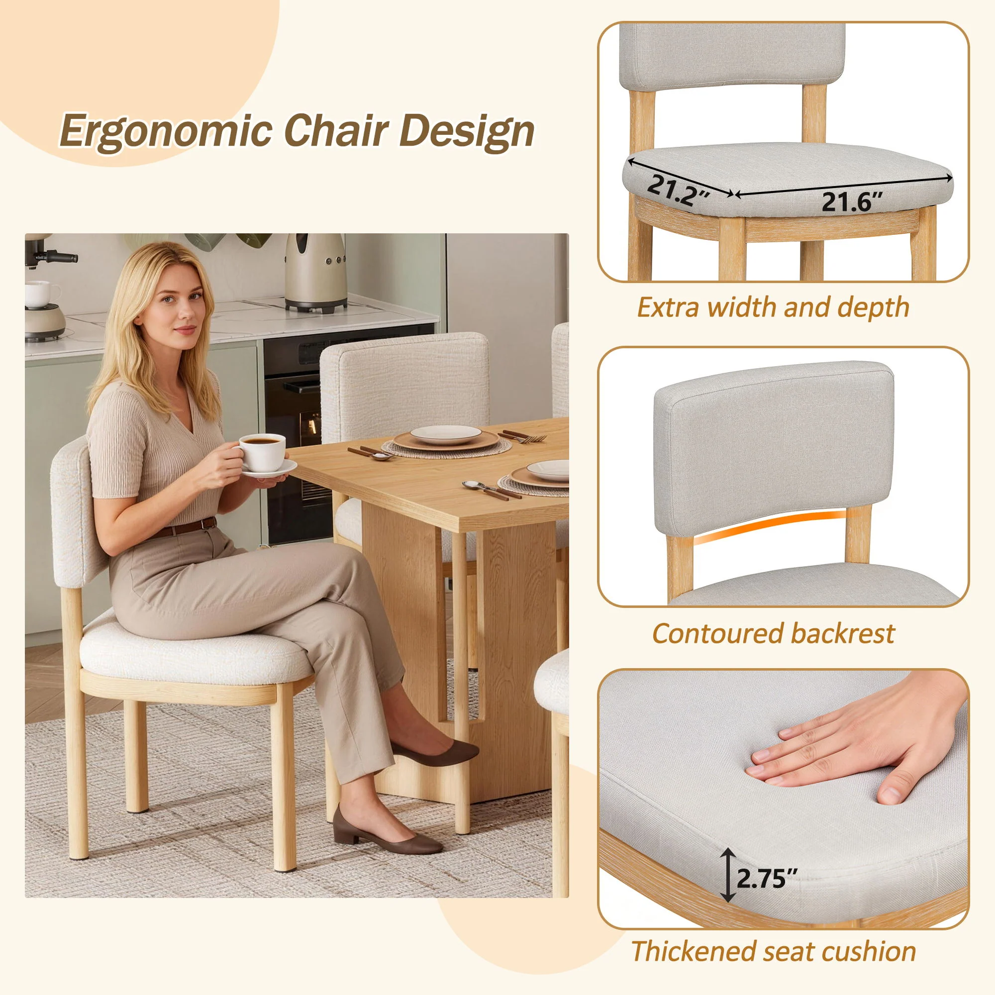 Dining Table Set With 6 Upholstered Chairs, Rectangular Table With Cutout Legs - Image 17