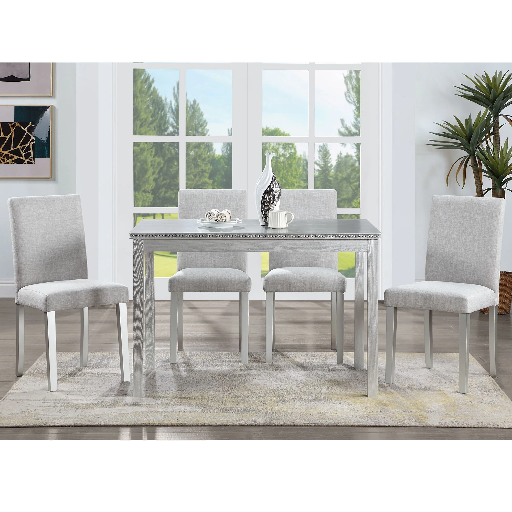Dining Table Set With Crystal Decoration And Upholstered Chairs - Image 25