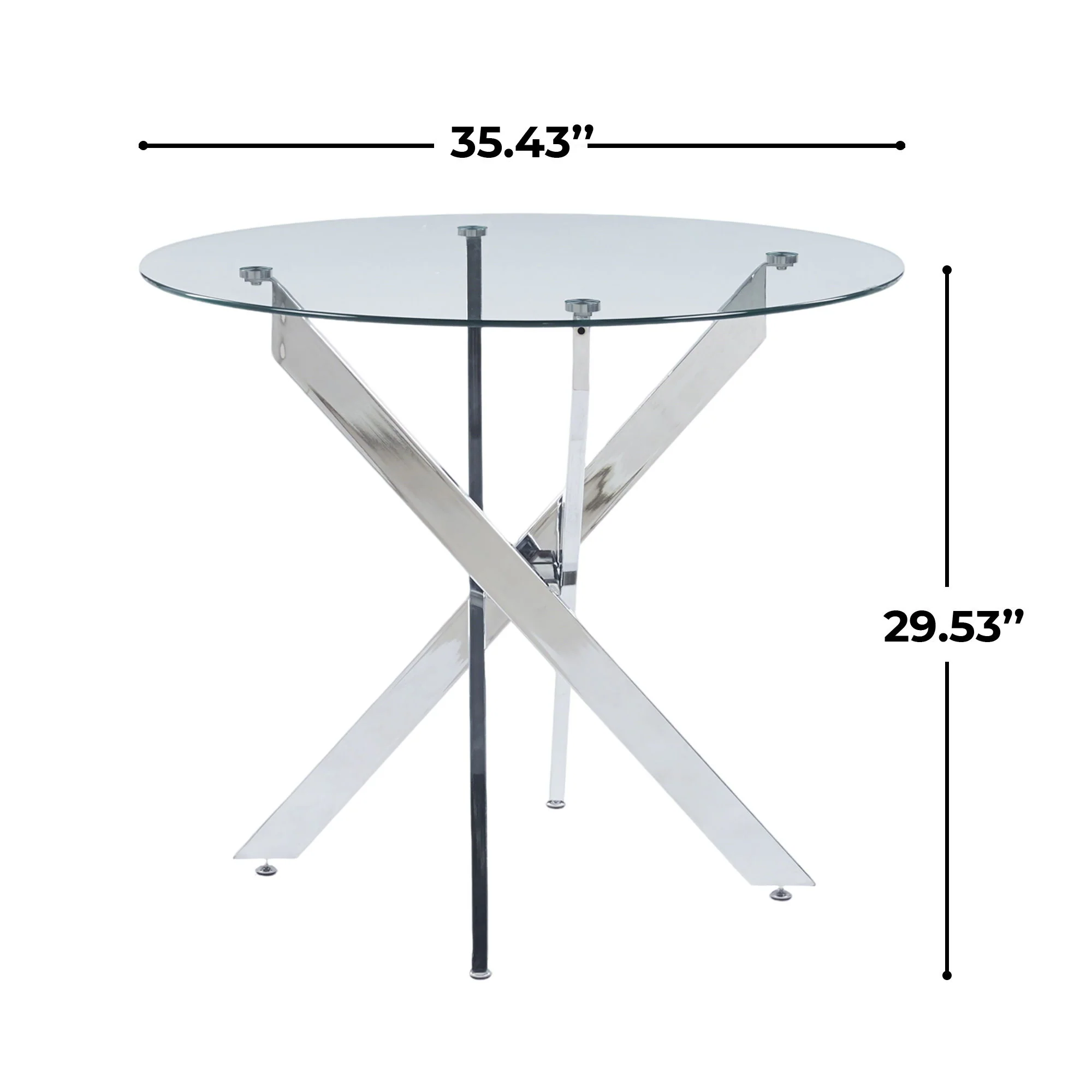 Dining Table With Cross Metal Leg And Tempered Glass, Modern Space Saving Kitchen Table For Living Room - Image 28