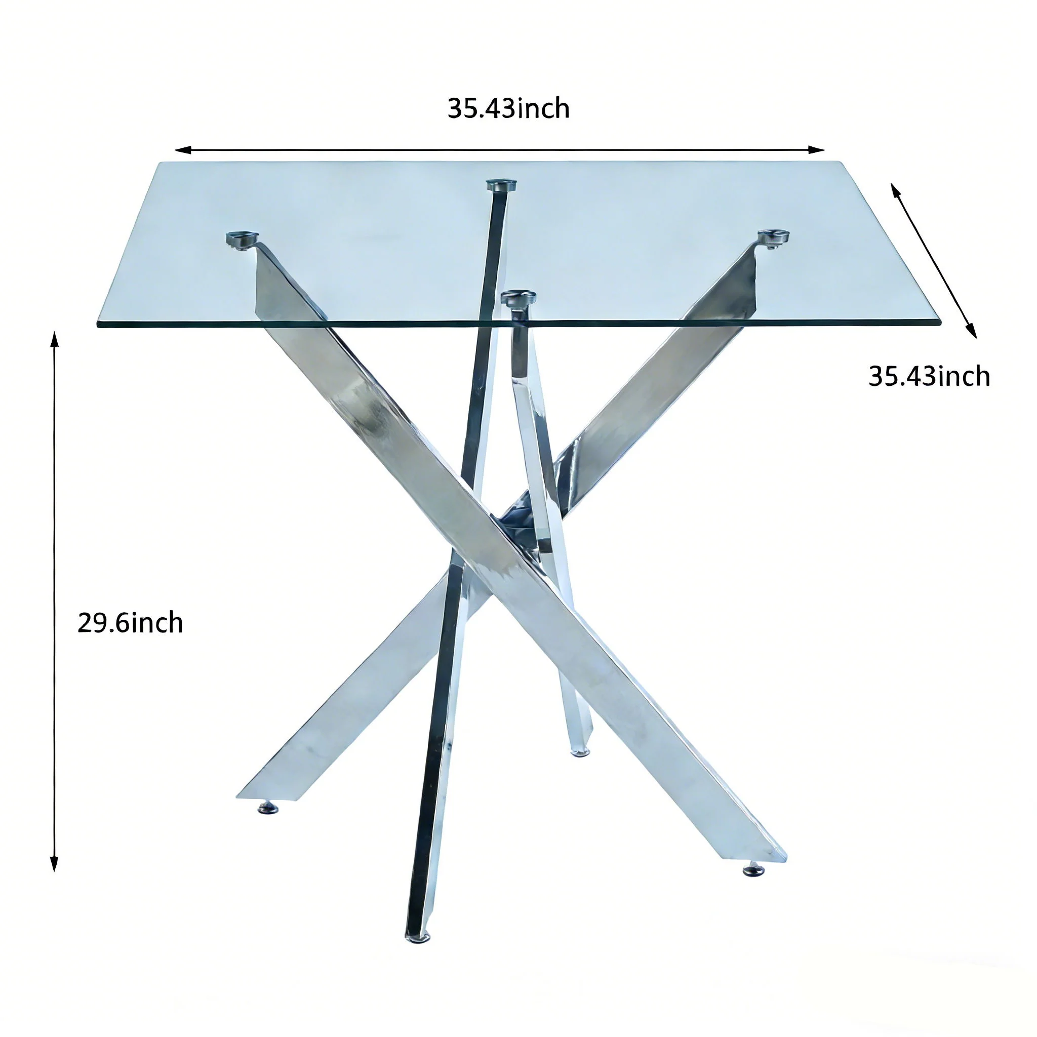 Dining Table With Cross Metal Leg And Tempered Glass, Modern Space Saving Kitchen Table For Living Room Legs, Square Table - Image 14
