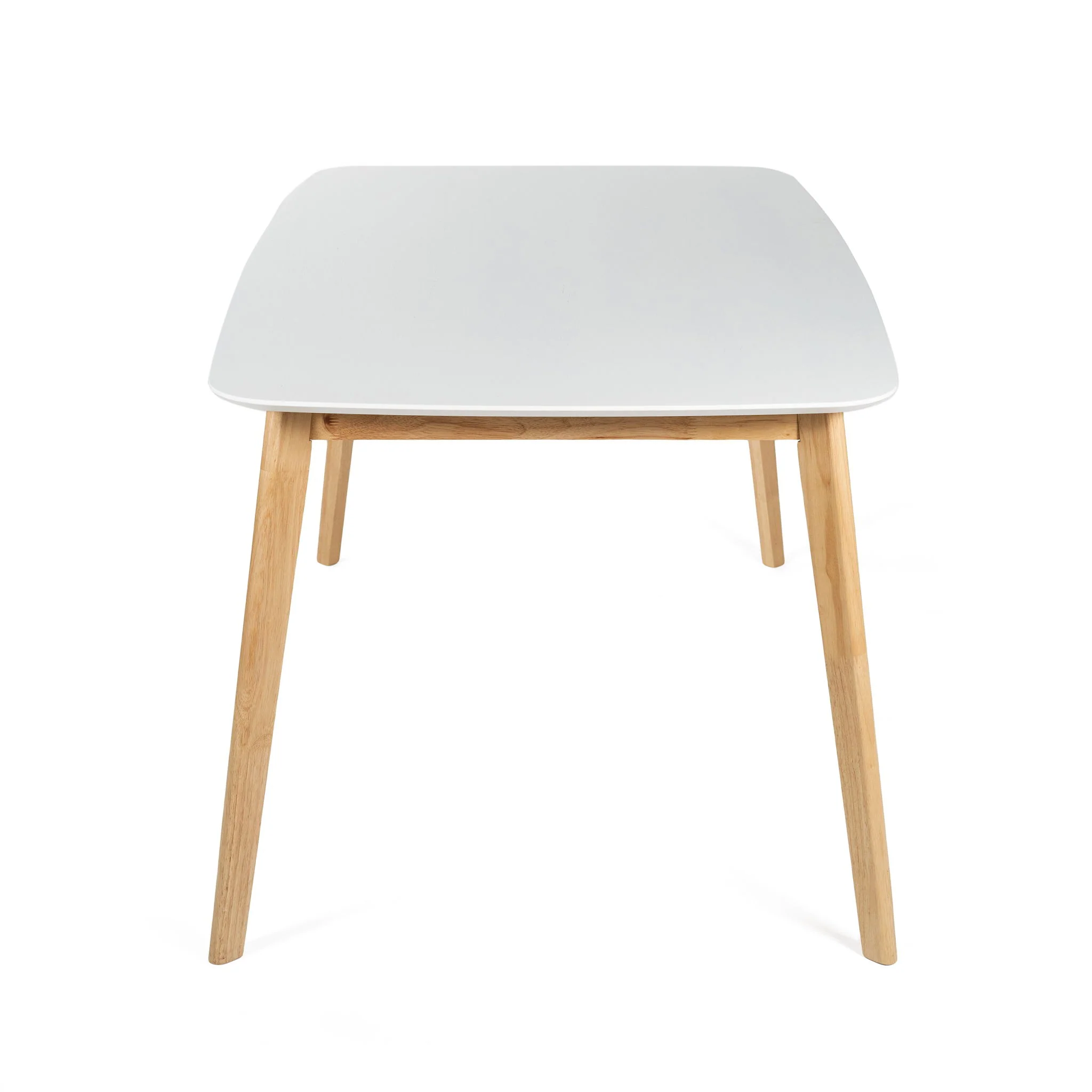 Dining Table With Splayed Rubberwood Legs & Faux Wood Tabletop, Mid Century Modern - White Oak - Image 9