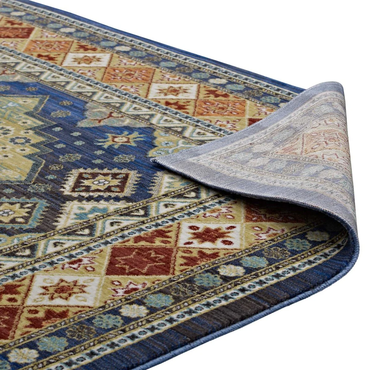 Distressed Southwestern Diamond Floral Polyester Vintage Style Area Rug Collection - Image 4