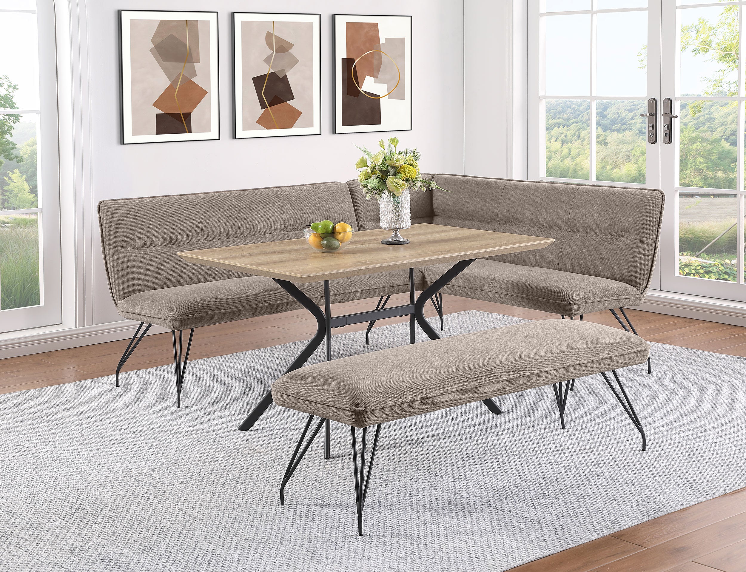 Dodson Fabric Upholstered Dining Bench in Taupe - Image 7