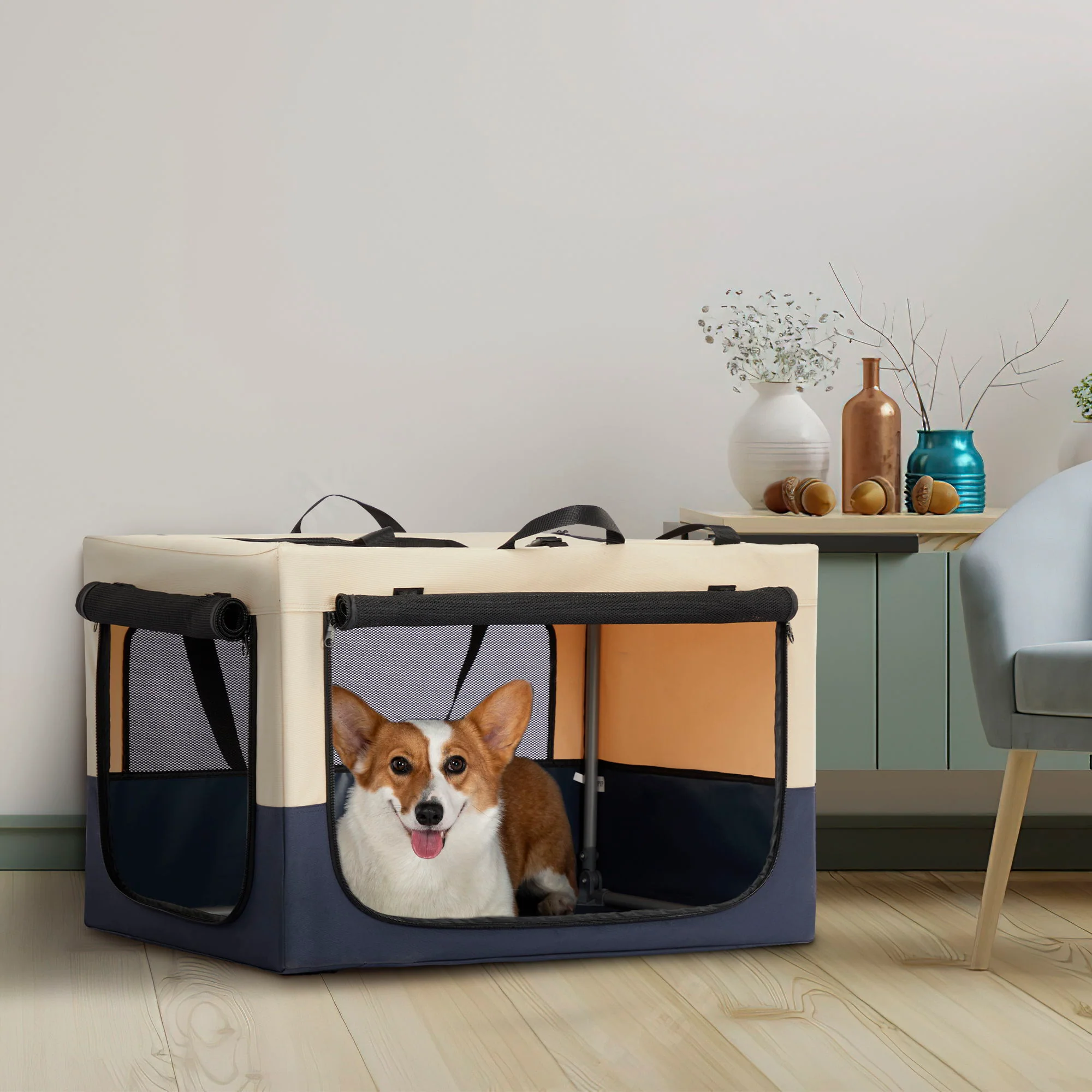 Dog Crates For Dogs, Adjustable Cover By Spiral Iron Pipe, Strengthen Sewing Dog Travel Crate 3 Door Design - Image 5