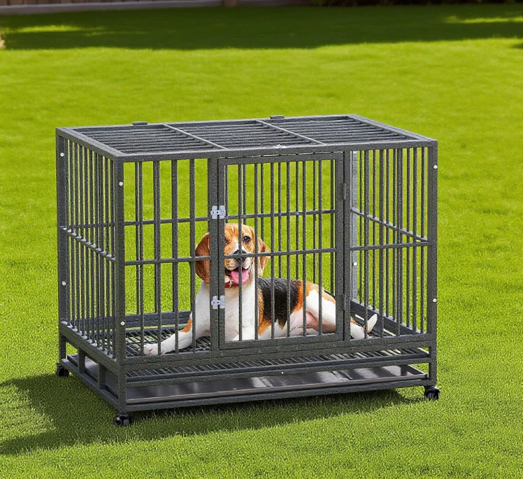 Dolomite 43-Inch Heavy Duty Metal Dog Crate with Floor Grate and Wheels - Image 2