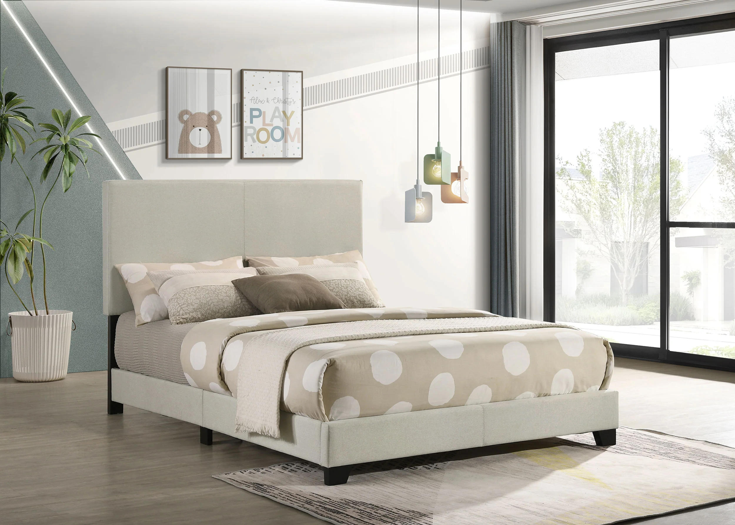 Dorian Cream Fabric Upholstered Full Panel Bed - Image 5