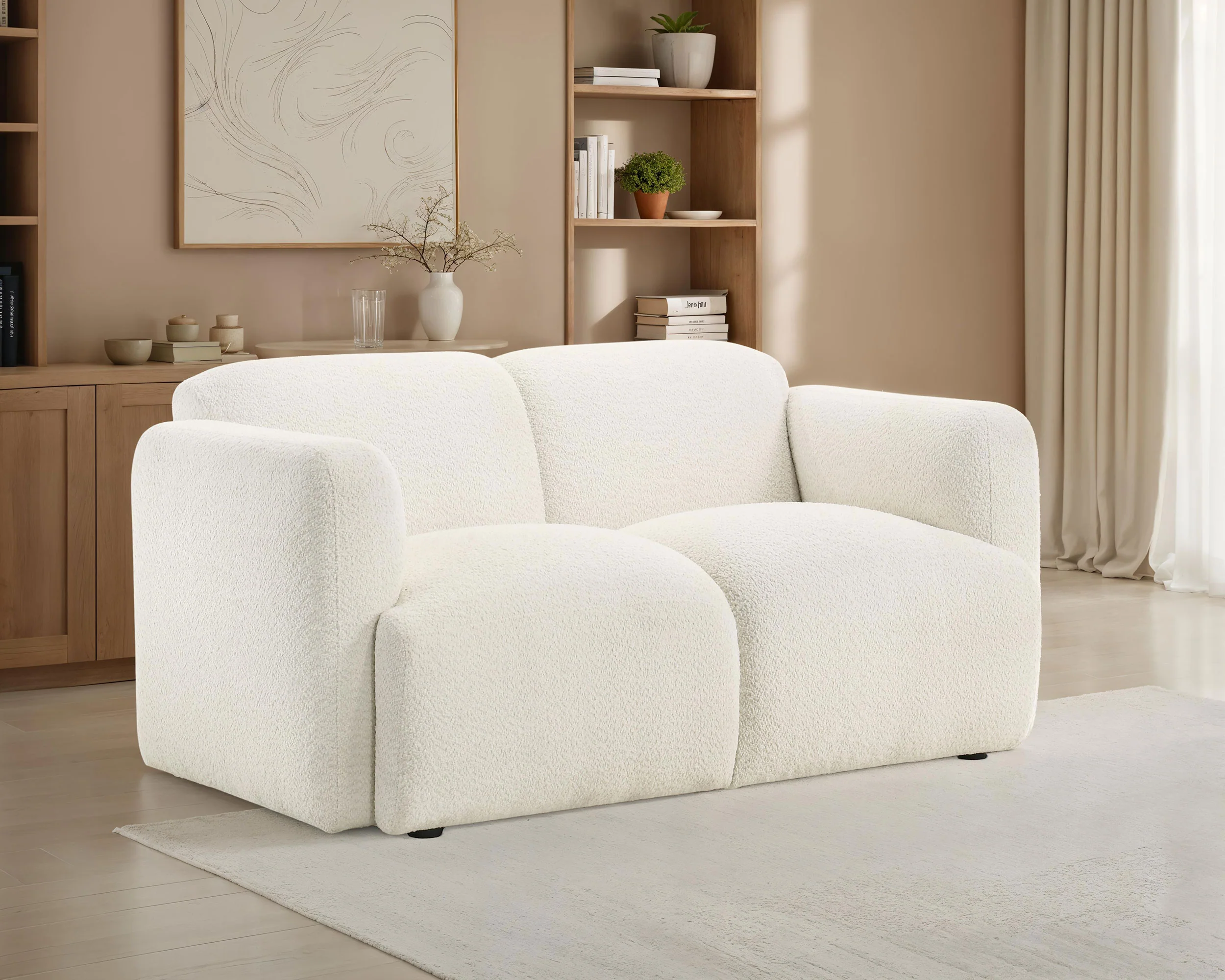 Dorset Fabric Upholstered Round Track Arm Loveseat, White - Image 3