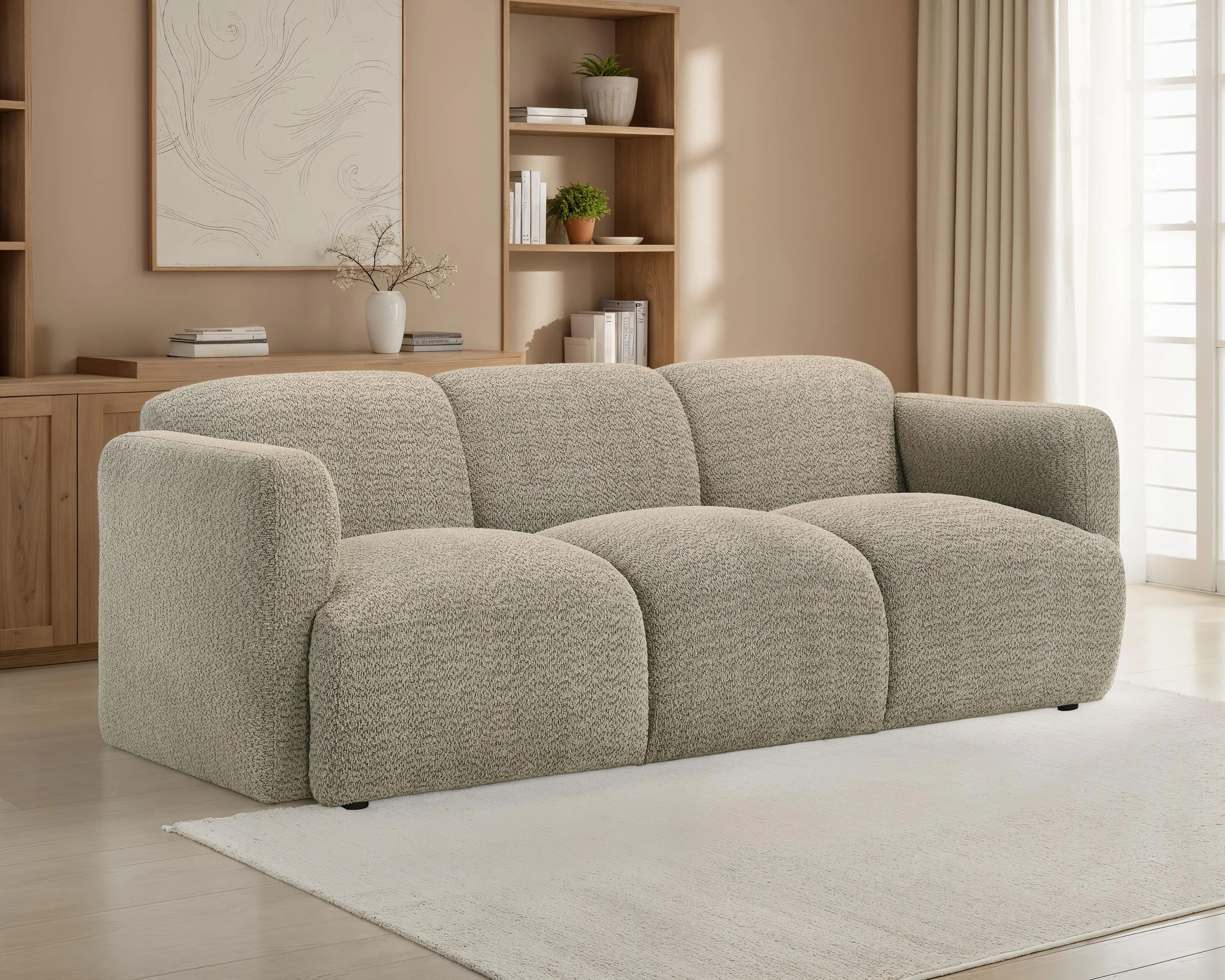 Dorset Fabric Upholstered Round Track Arm Sofa in Brown - Image 5