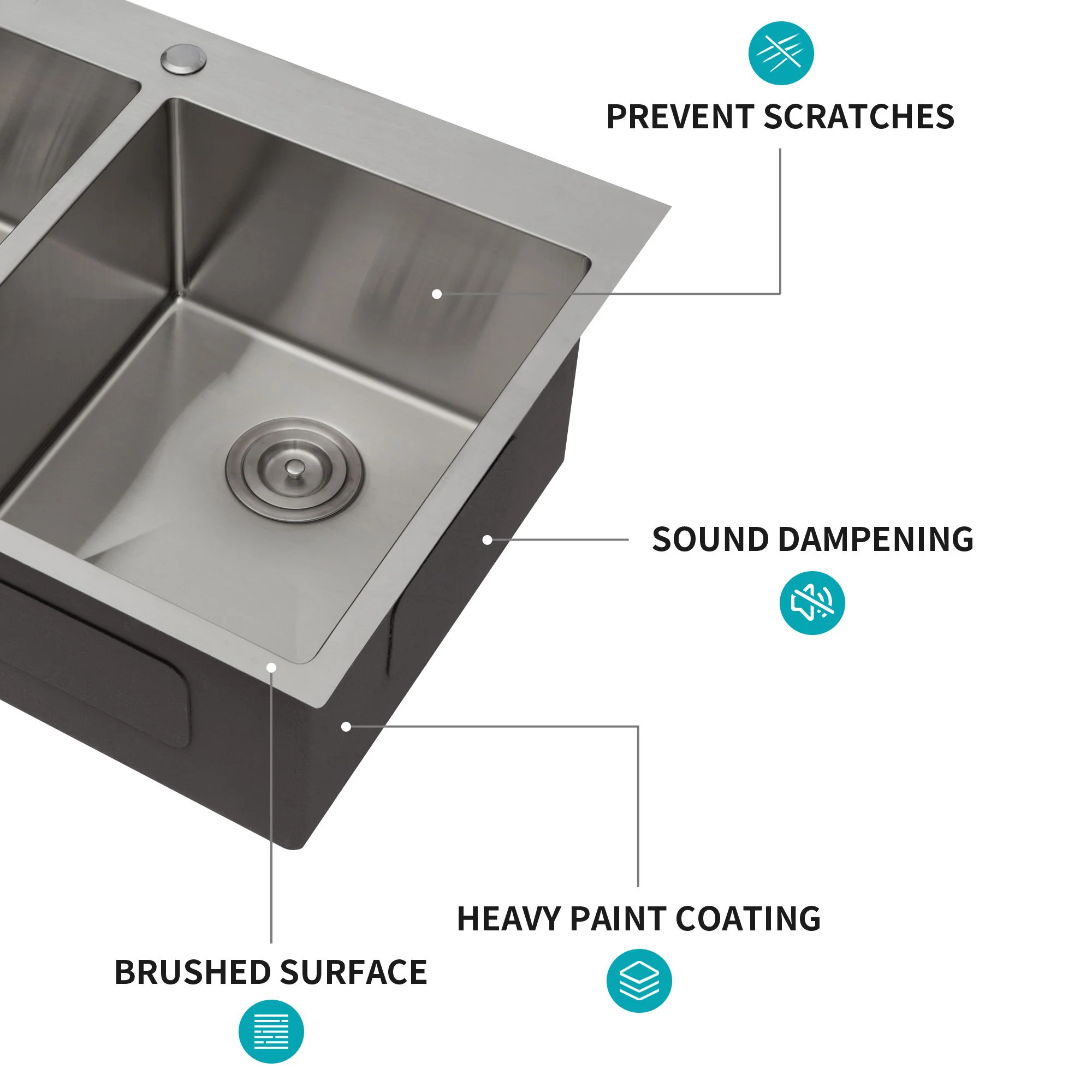 Double Bowl Drop In Sink, Stainless Steel With 50 / 50 Basins 18 Gauge - Brushed Nickel - Image 3