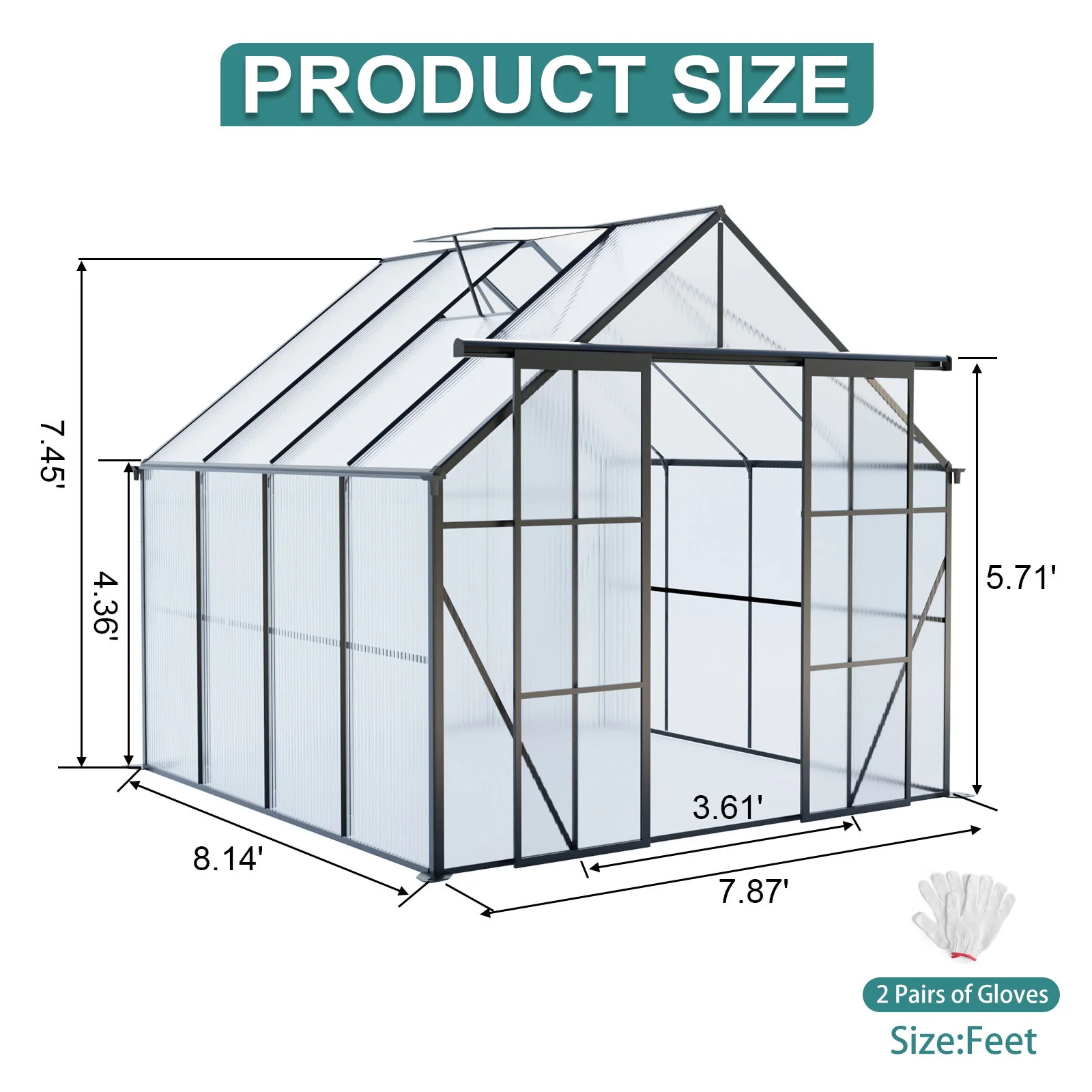 Double Door Polycarbonate house Raised Base And Anchor Aluminum Heavy Duty Walk In houses For Outdoor Backyard In All Season - Image 23