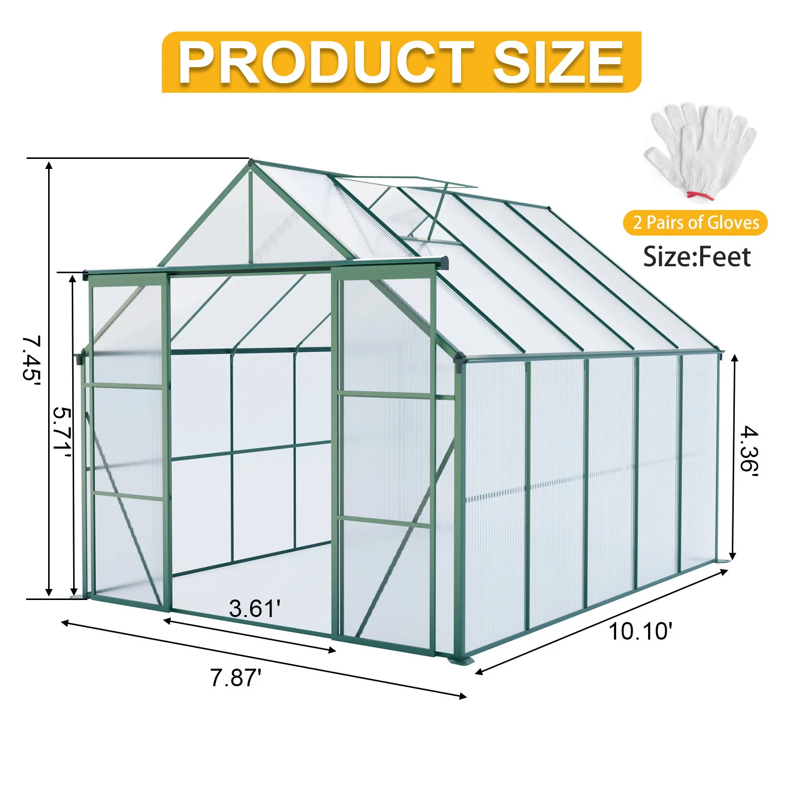 Double Door Polycarbonate house Raised Base And Anchor Aluminum Heavy Duty Walk In houses For Outdoor Backyard In All Season - Image 31