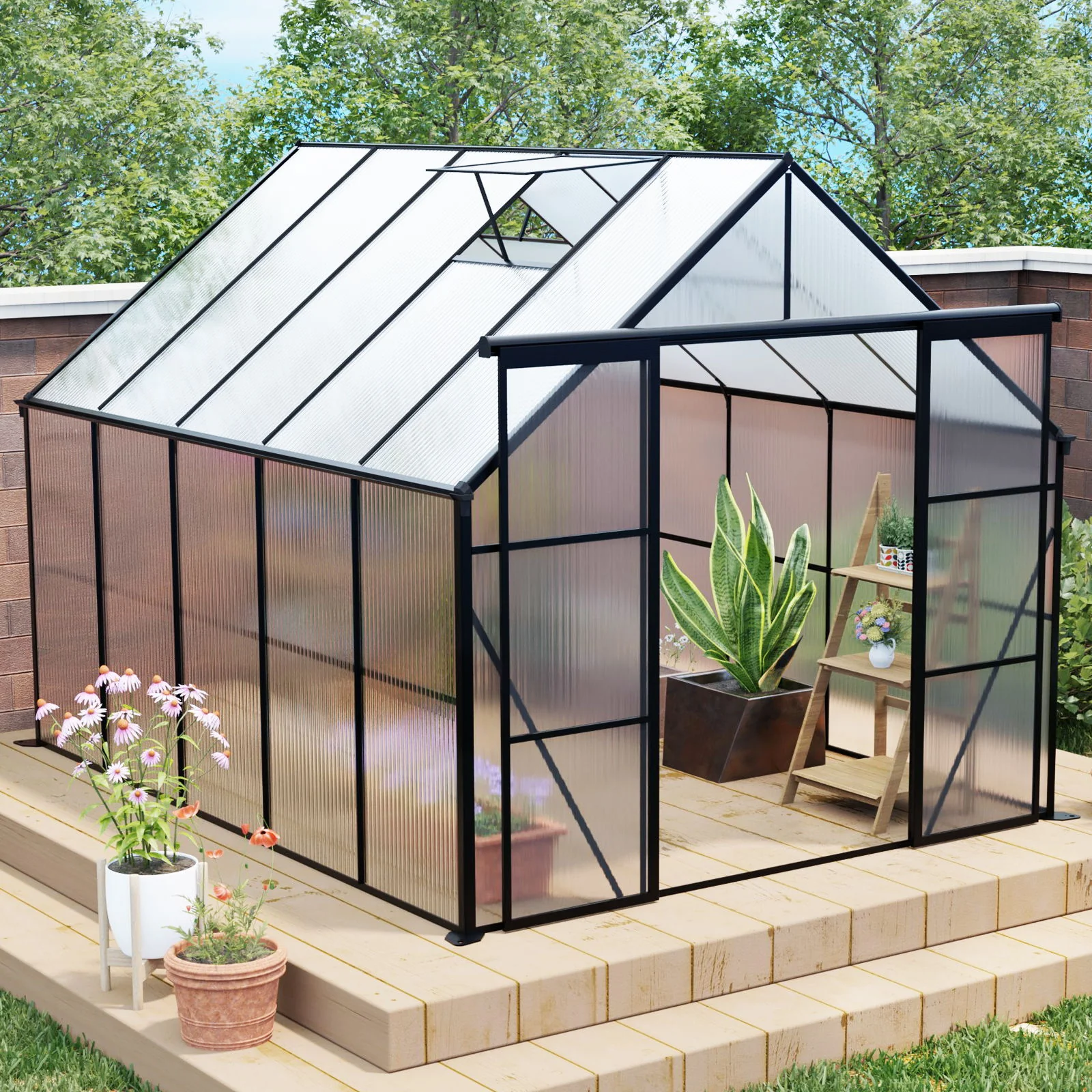 Double Door Polycarbonate house Raised Base And Anchor Aluminum Heavy Duty Walk In houses For Outdoor Backyard In All Season - Image 32
