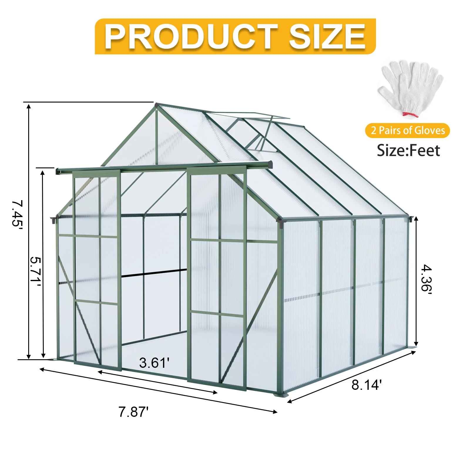 Double Door Polycarbonate house Raised Base And Anchor Aluminum Heavy Duty Walk In houses For Outdoor Backyard In All Season - Image 40