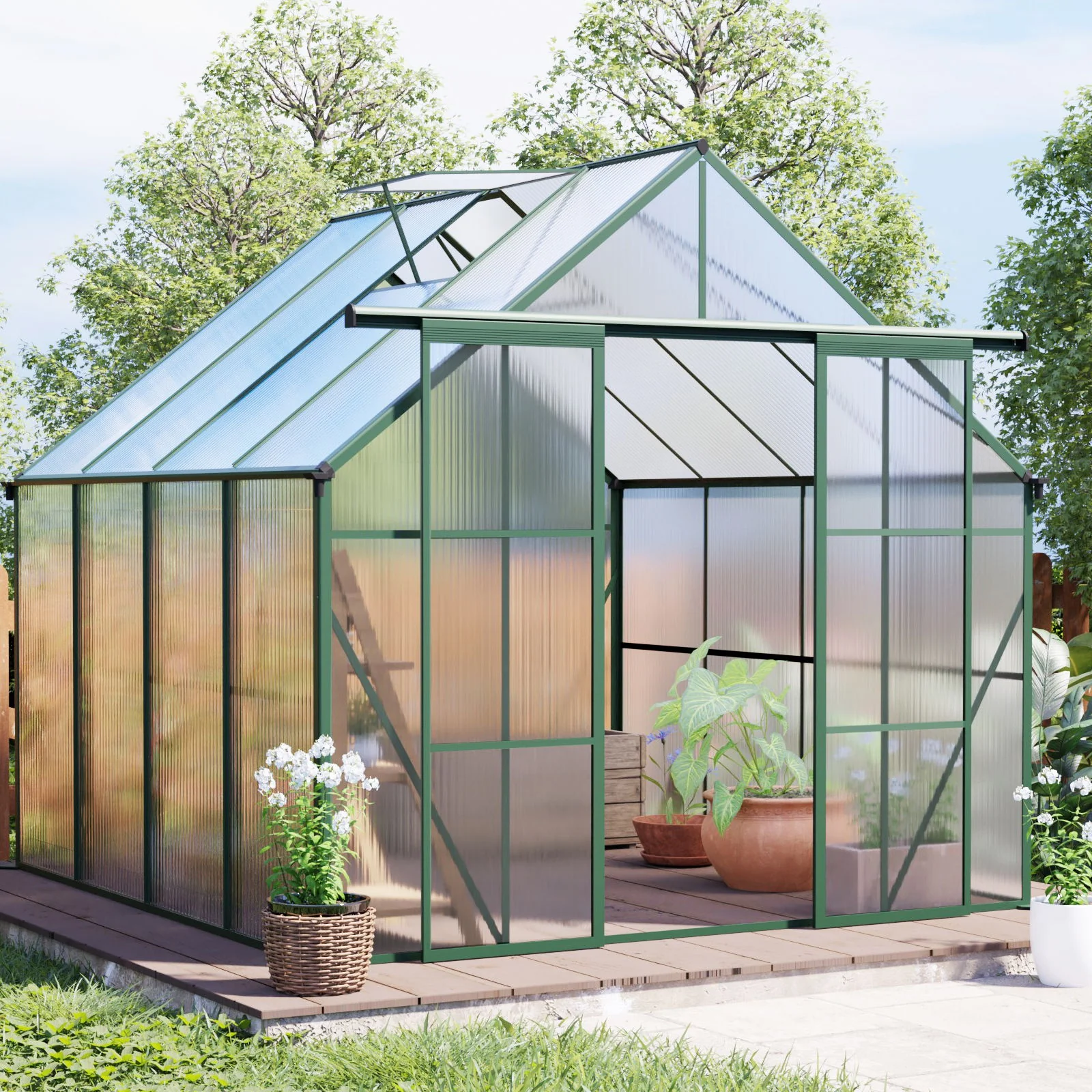 Double Door Polycarbonate house Raised Base And Anchor Aluminum Heavy Duty Walk In houses For Outdoor Backyard In All Season - Image 43
