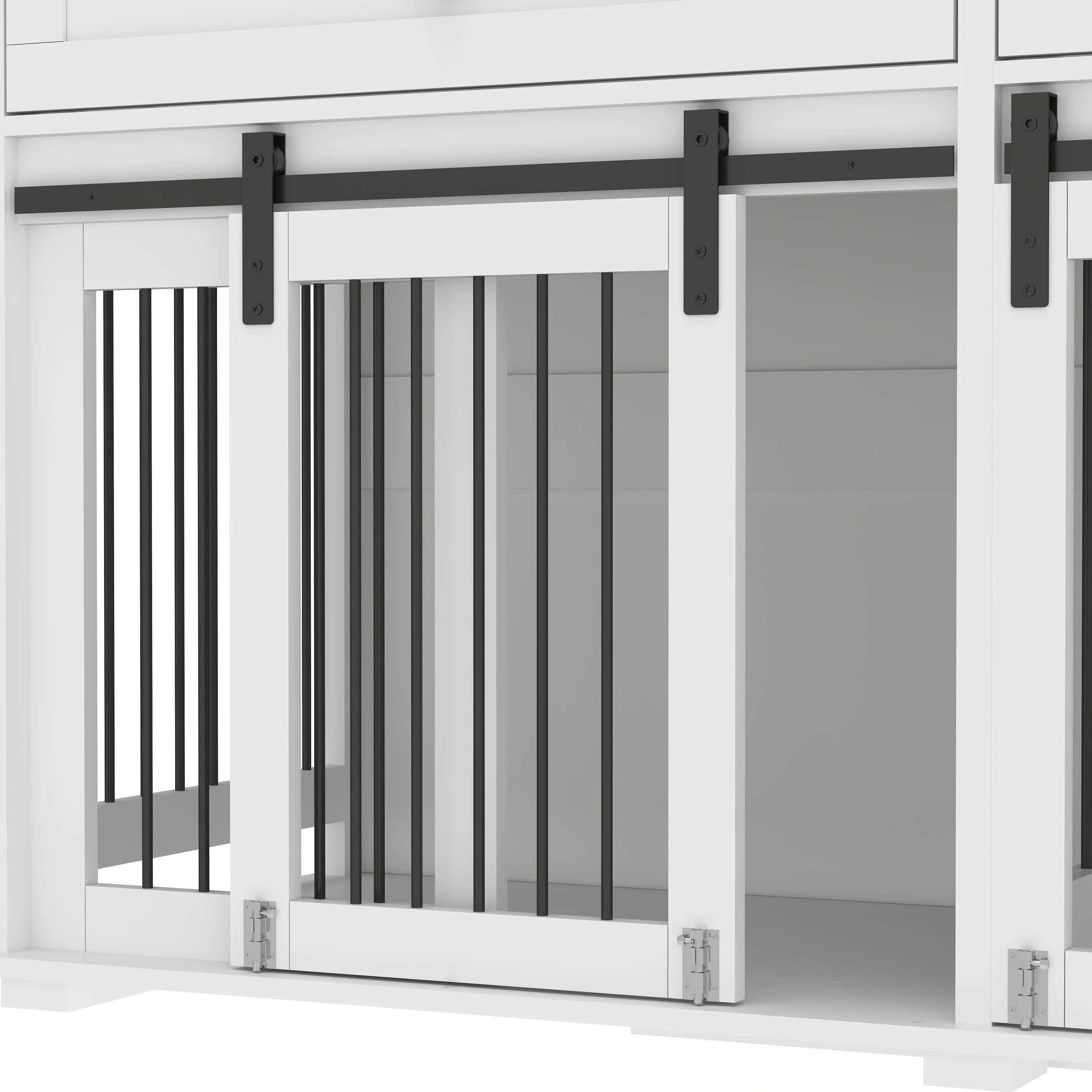Double Furniture Dog Crate Sliding Barn Doors Removable Divider Wood - Image 13