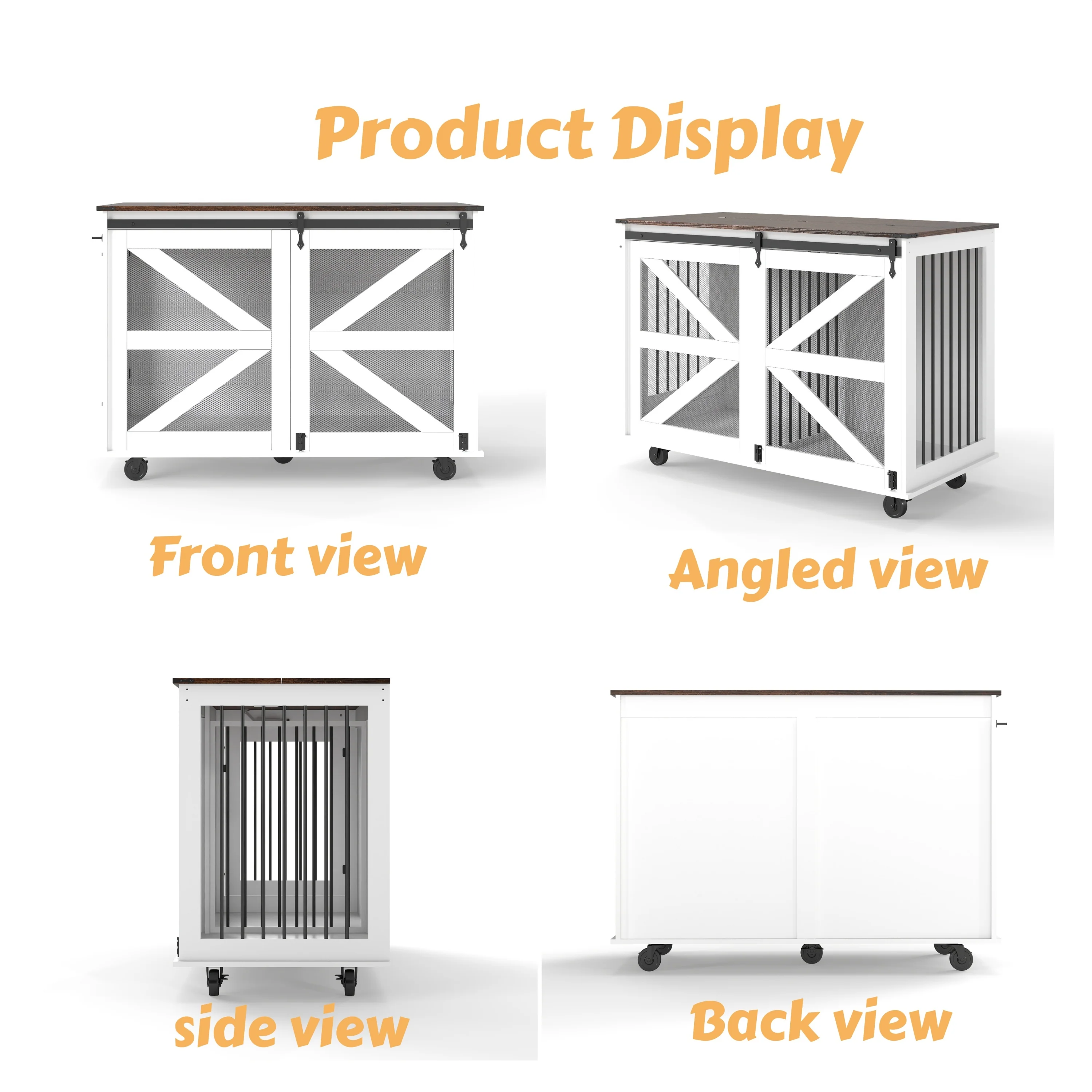 Double Furniture Dog Crate Sliding Barn Doors Removable Divider Wood - Image 30