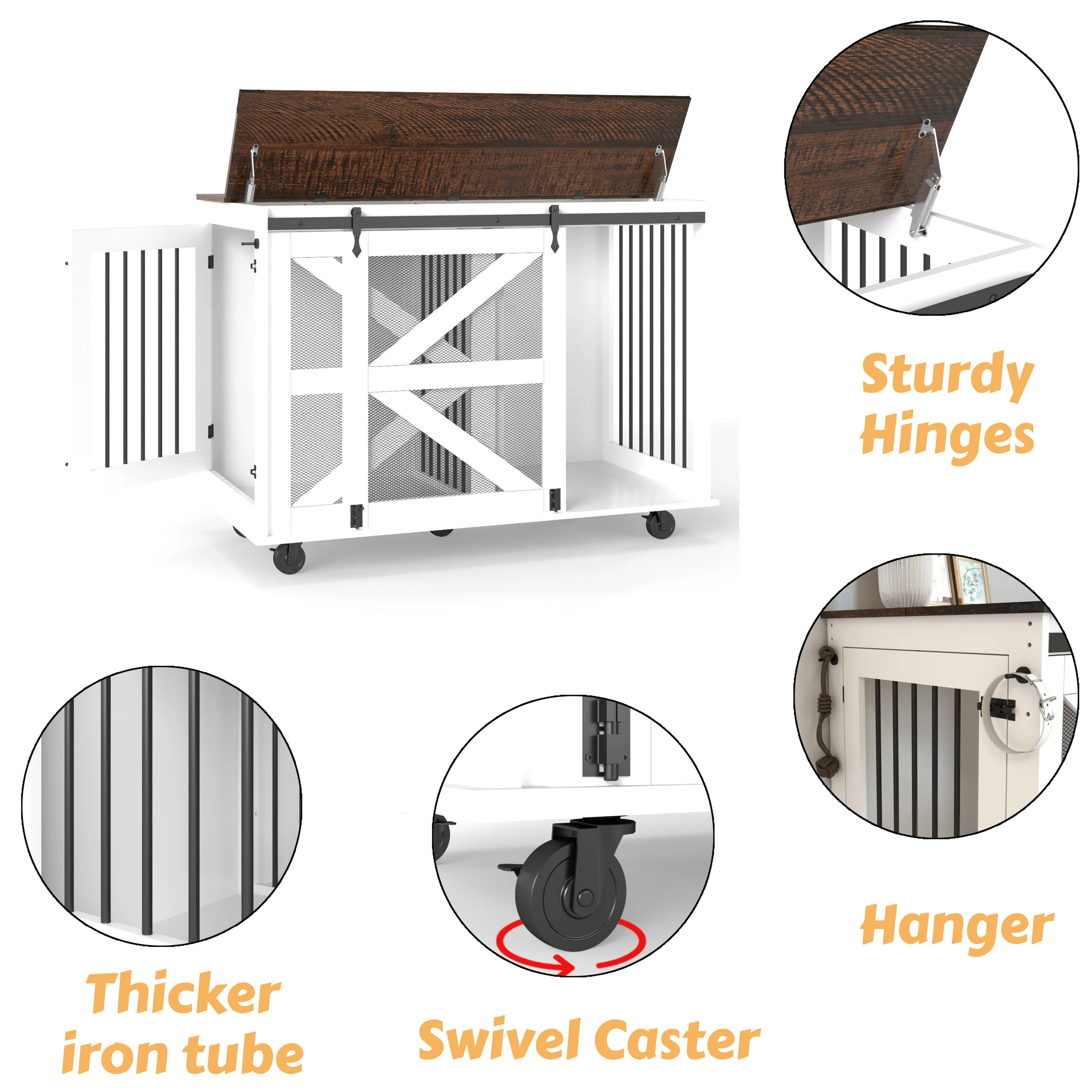Double Furniture Dog Crate Sliding Barn Doors Removable Divider Wood - Image 32