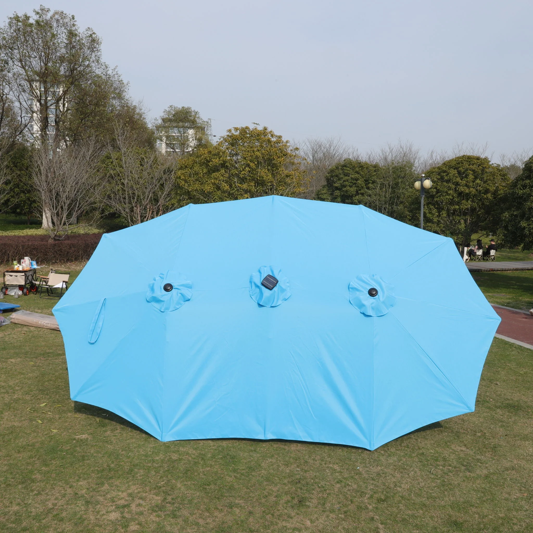 Double- Sided Outdoor Market Umbrella With Lights And Base - Image 6