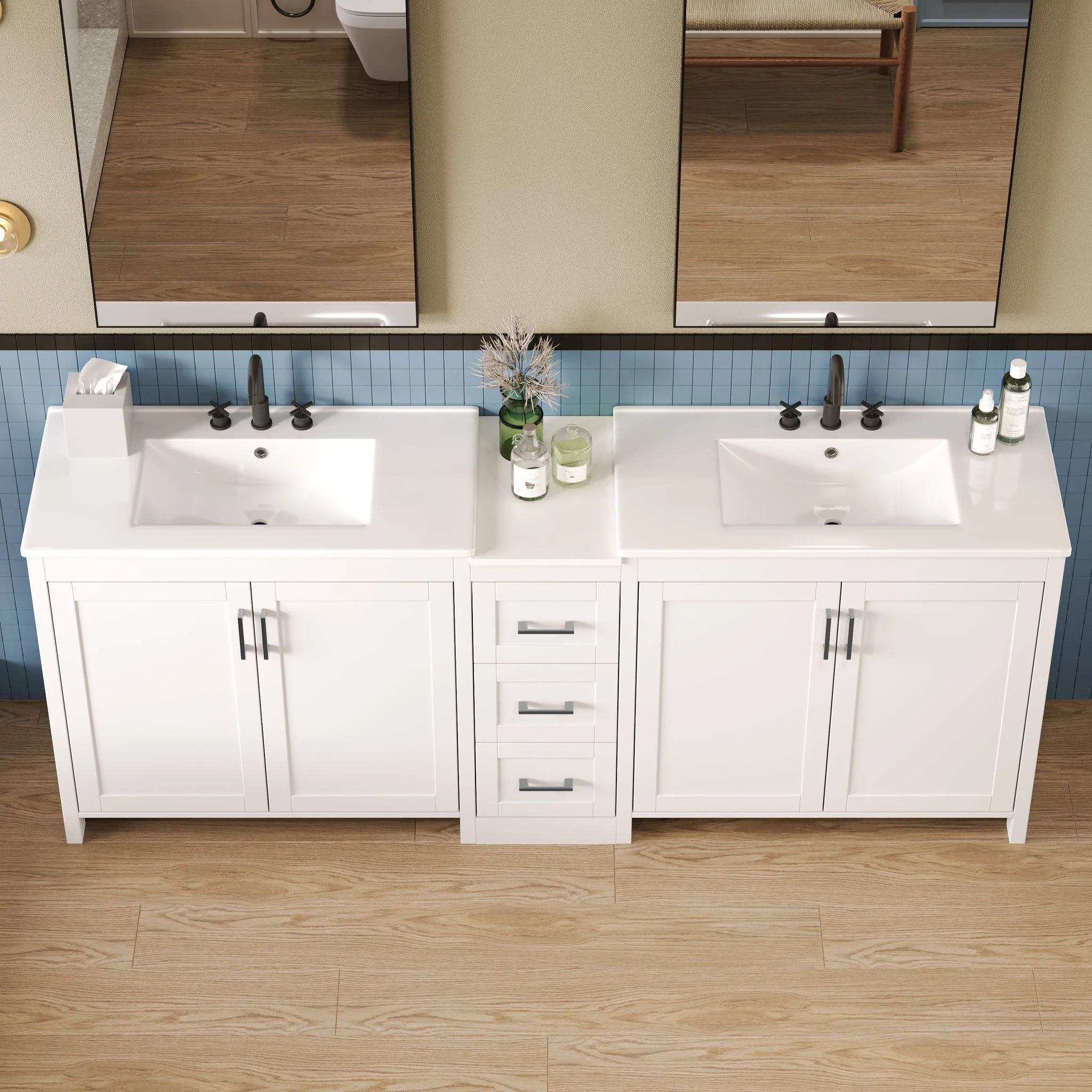 Double Sink Bathroom Vanity With Quartz Countertop - Image 13